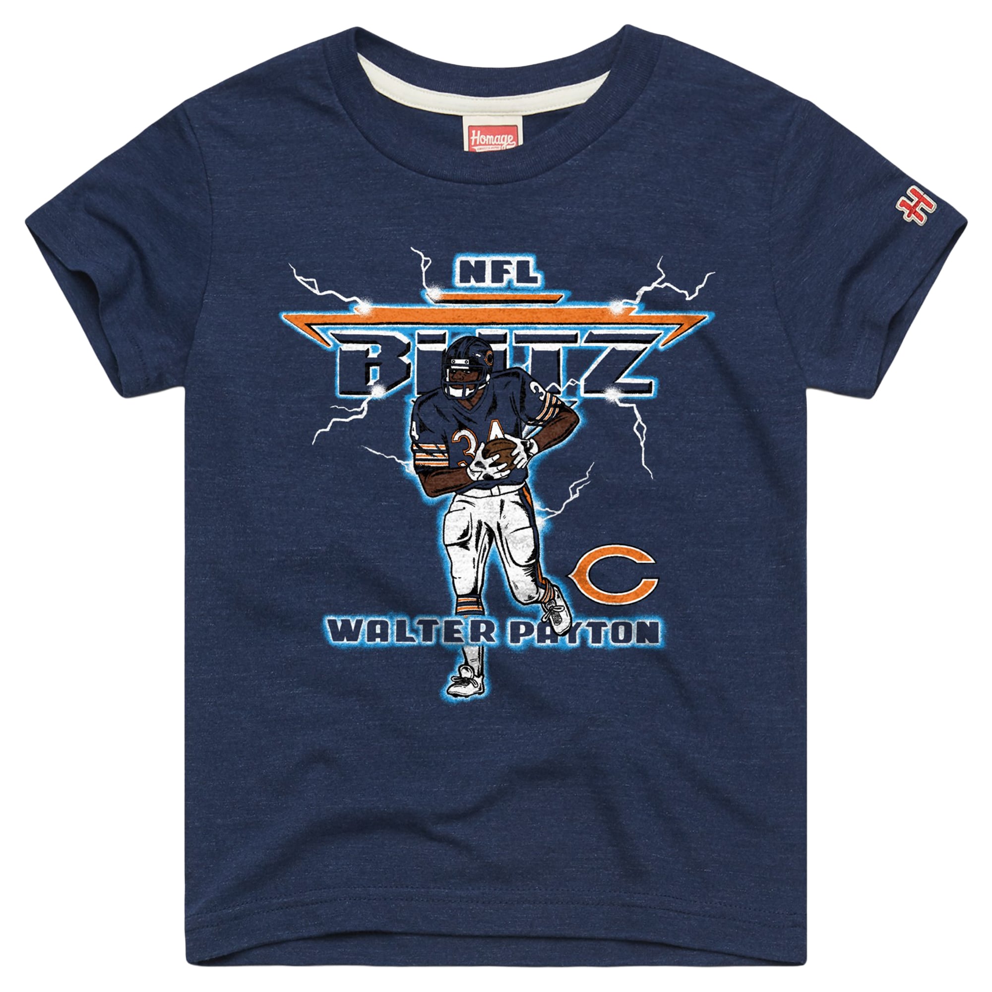 T-shirt jeune hommage à Walter Payton, bleu marine, Chicago Bears, NFL Blitz, mélange de trois matières
