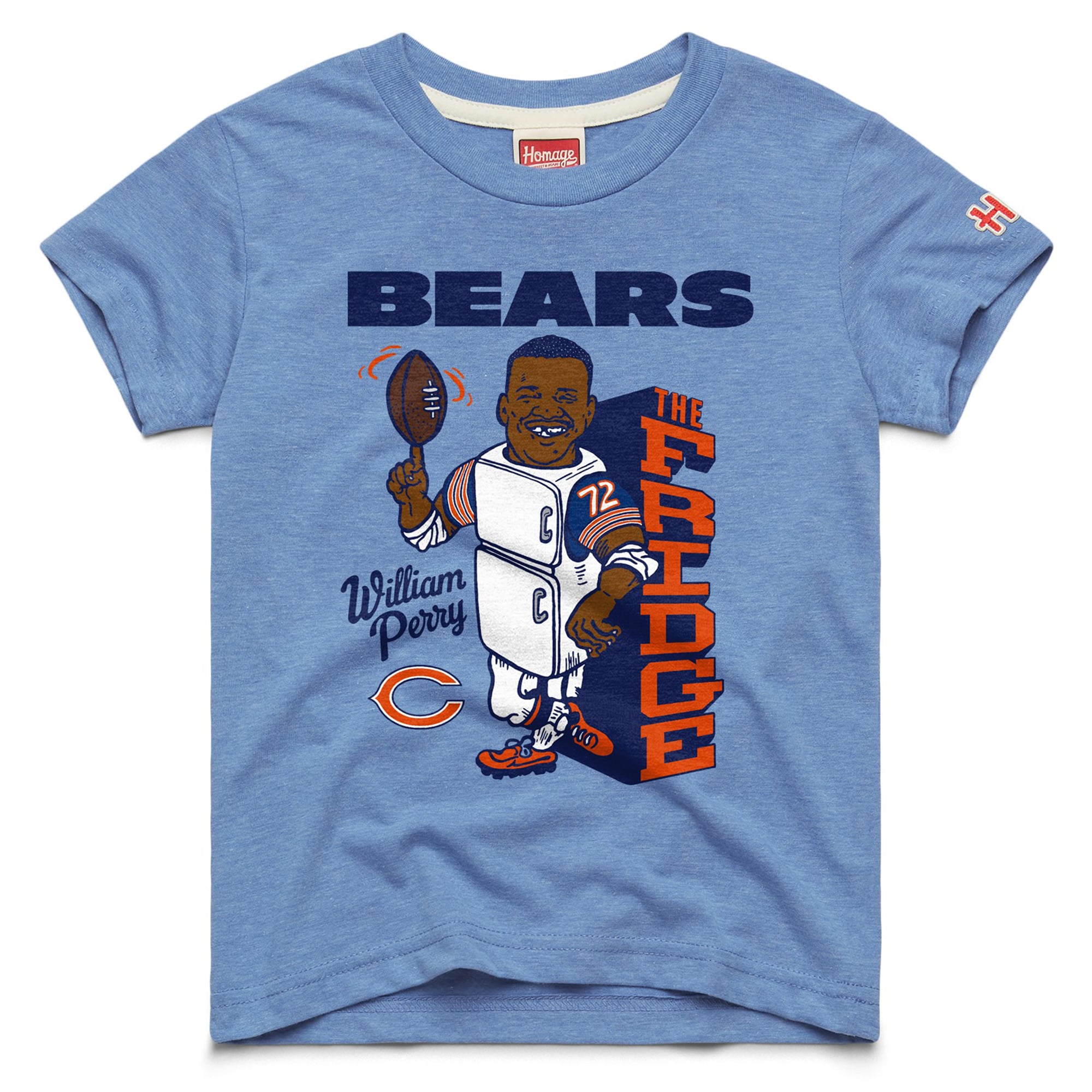 T-shirt bleu clair hommage à William Perry, des Chicago Bears, pour jeunes, en l'honneur légendes retraitées.