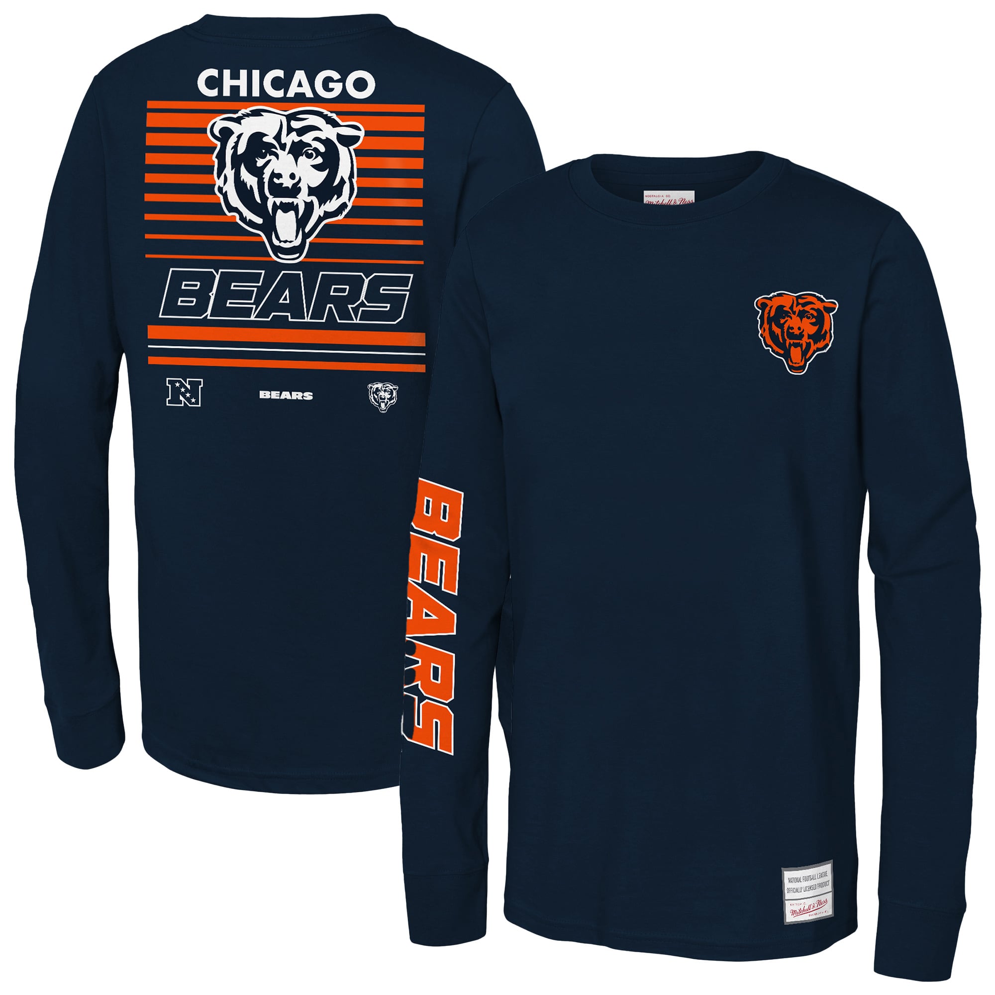 T-shirt à manches longues Mitchell & Ness Triple Play Chicago Bears bleu marine pour enfant