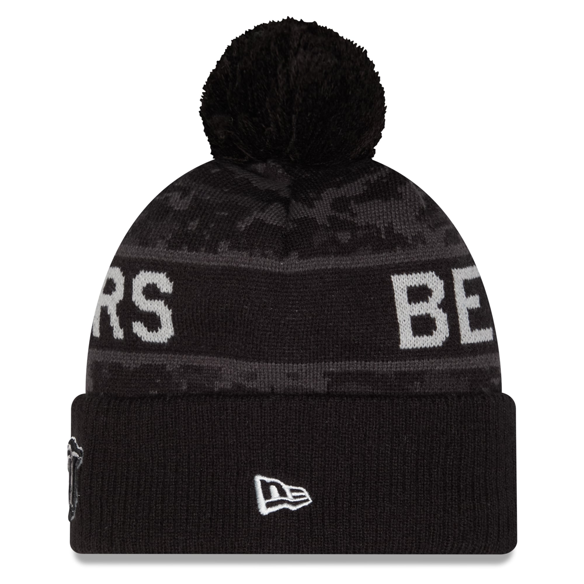 Bonnet à revers New Era noir Chicago Bears 2026 Salute To Service pour enfant avec pompon