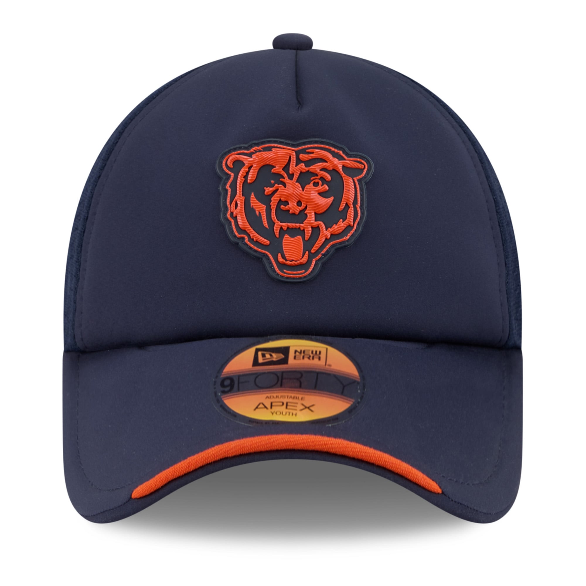Youth New Era Navy Chicago Bears 2026 Sideline Apex 9FORTY Adjustable Trucker Hat