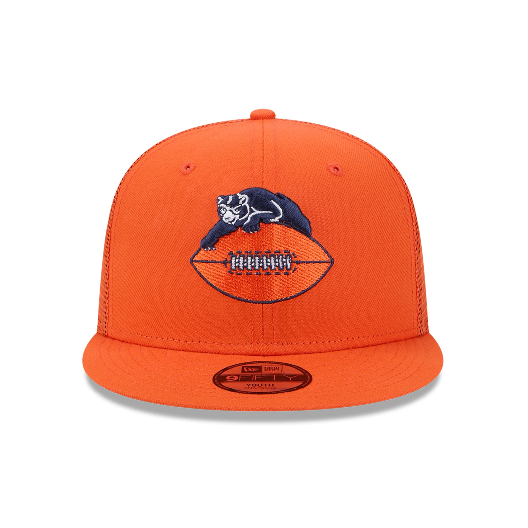 Casquette trucker New Era orange Chicago Bears pour jeunes (modèle rétro 9FIFTY).