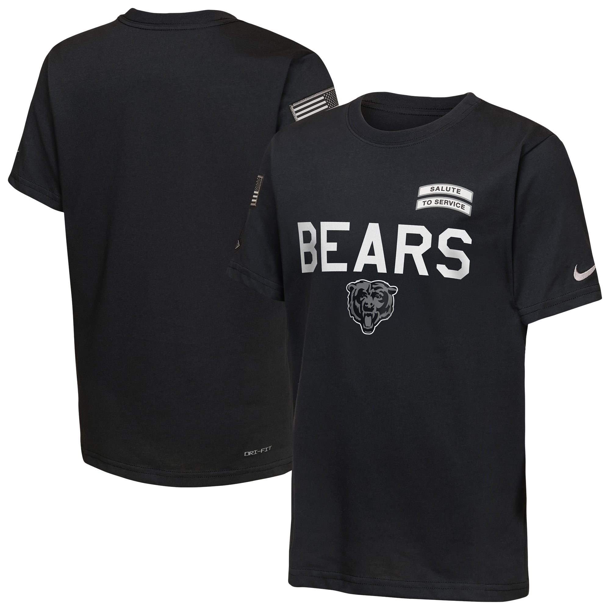 T-shirt Nike Dri-FIT noir pour jeunes Chicago Bears 2026 Salute to Service Sideline