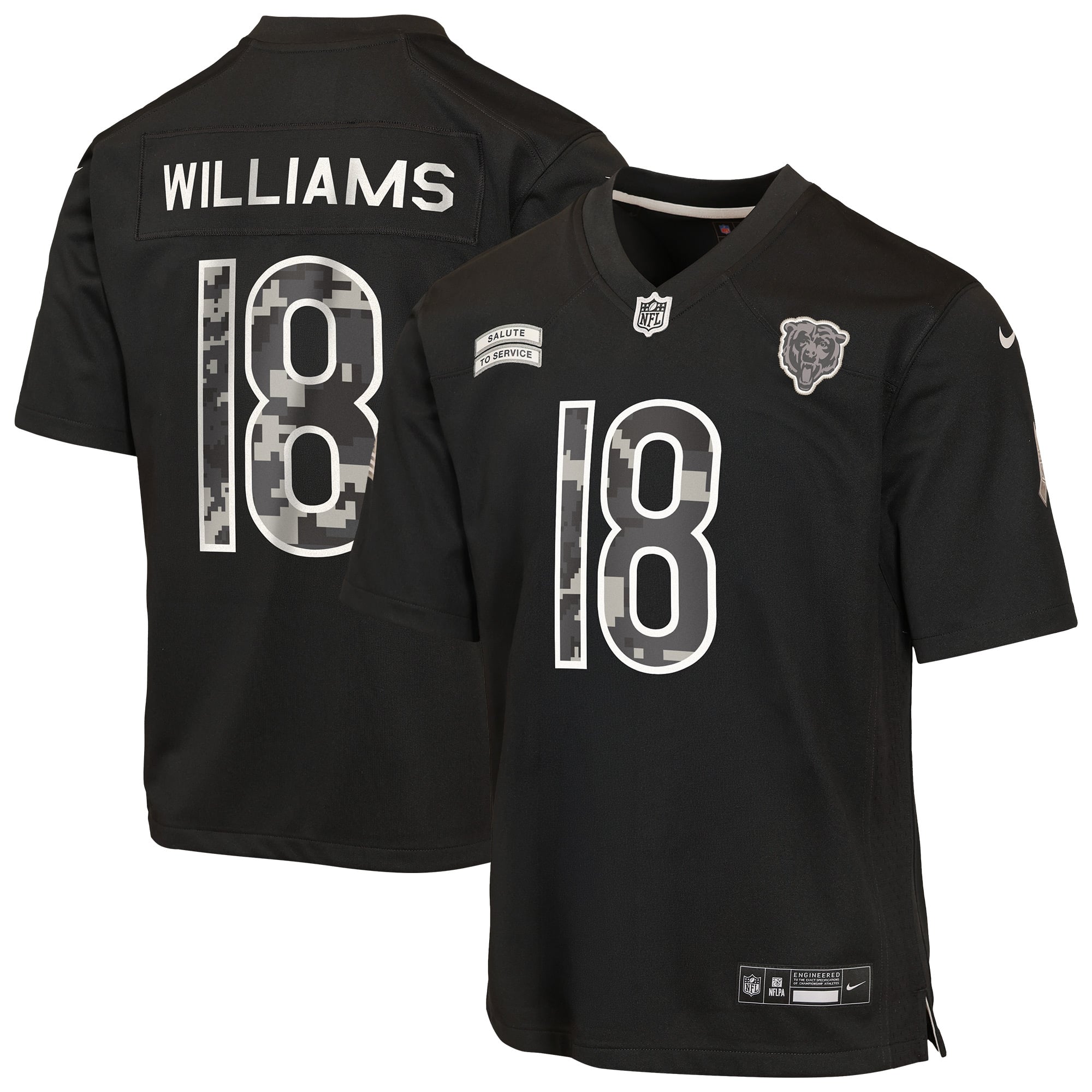 Maillot Nike Caleb Williams noir des Chicago Bears 2026 Salute to Service pour jeunes