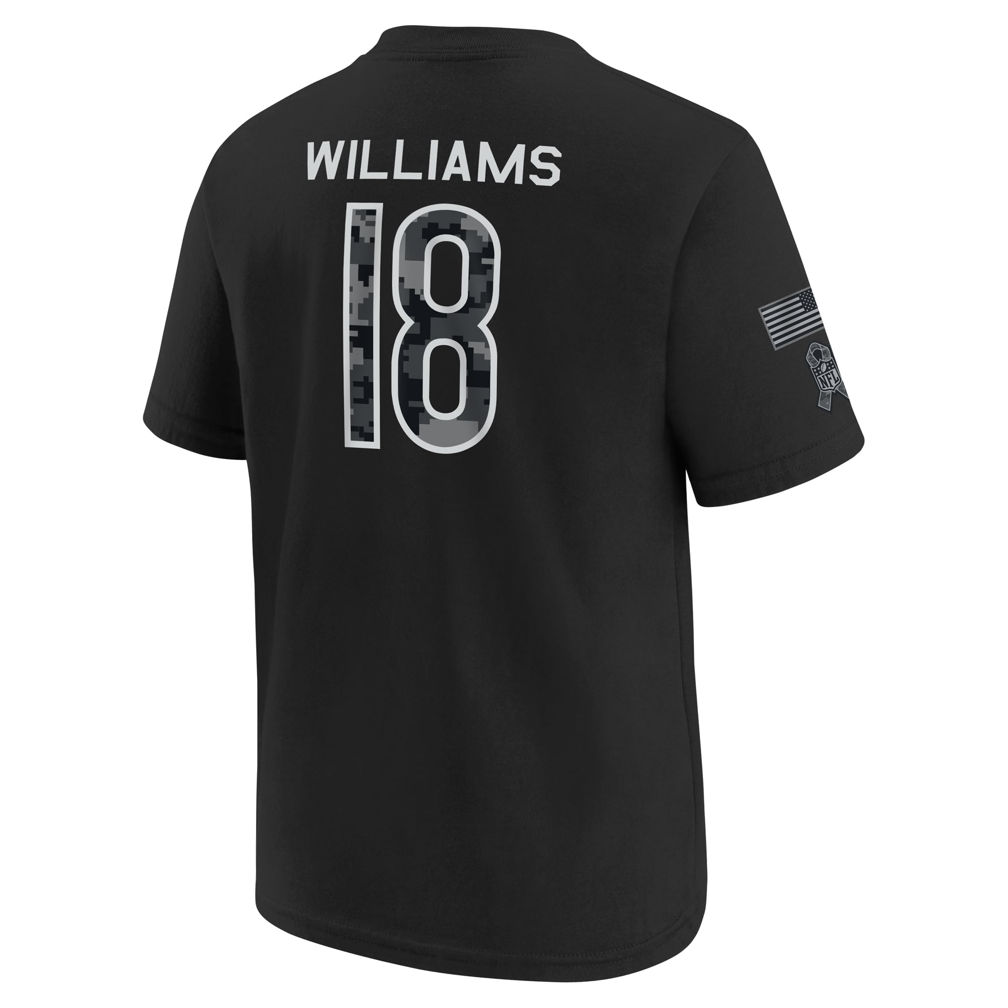 T-shirt Nike Caleb Williams noir Chicago Bears 2026 Salute to Service pour jeunes, nom et numéro