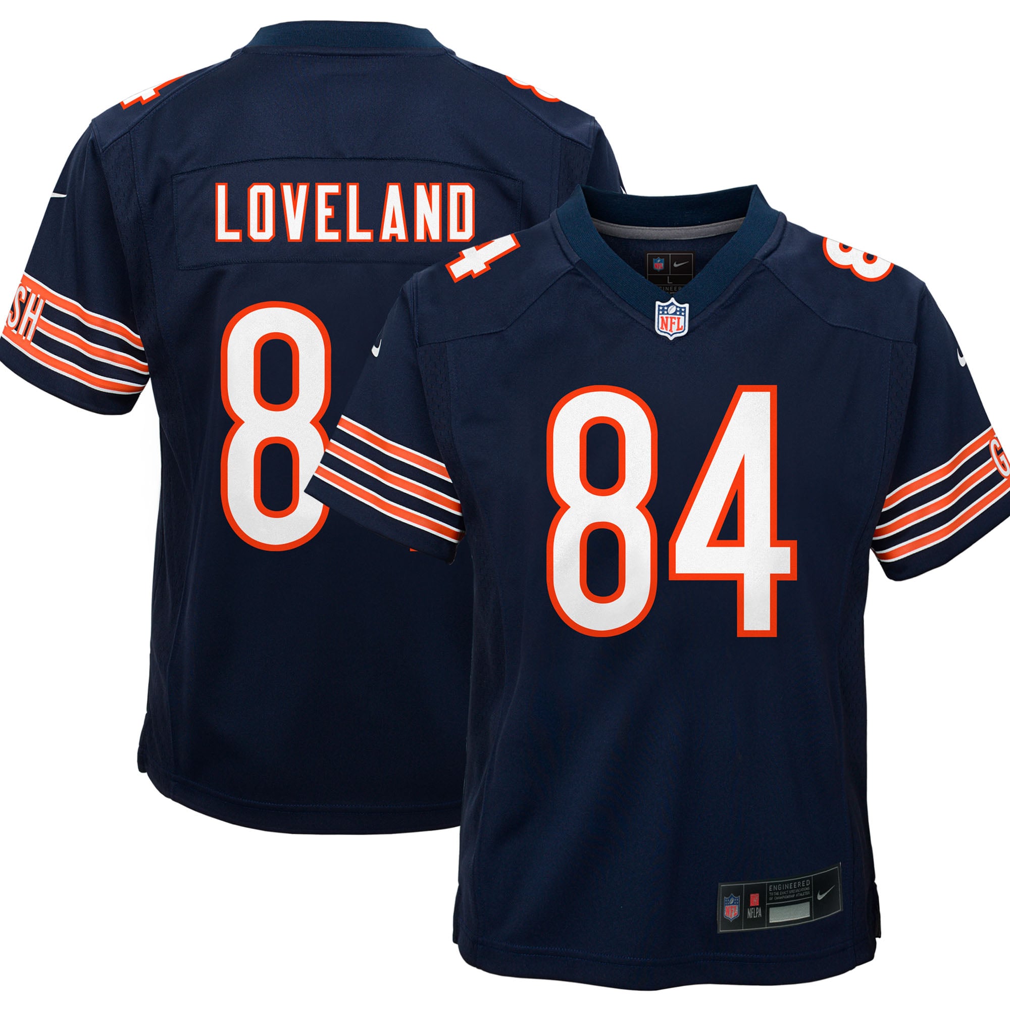 Maillot de match Nike Colston Loveland bleu marine pour jeunes des Chicago Bears