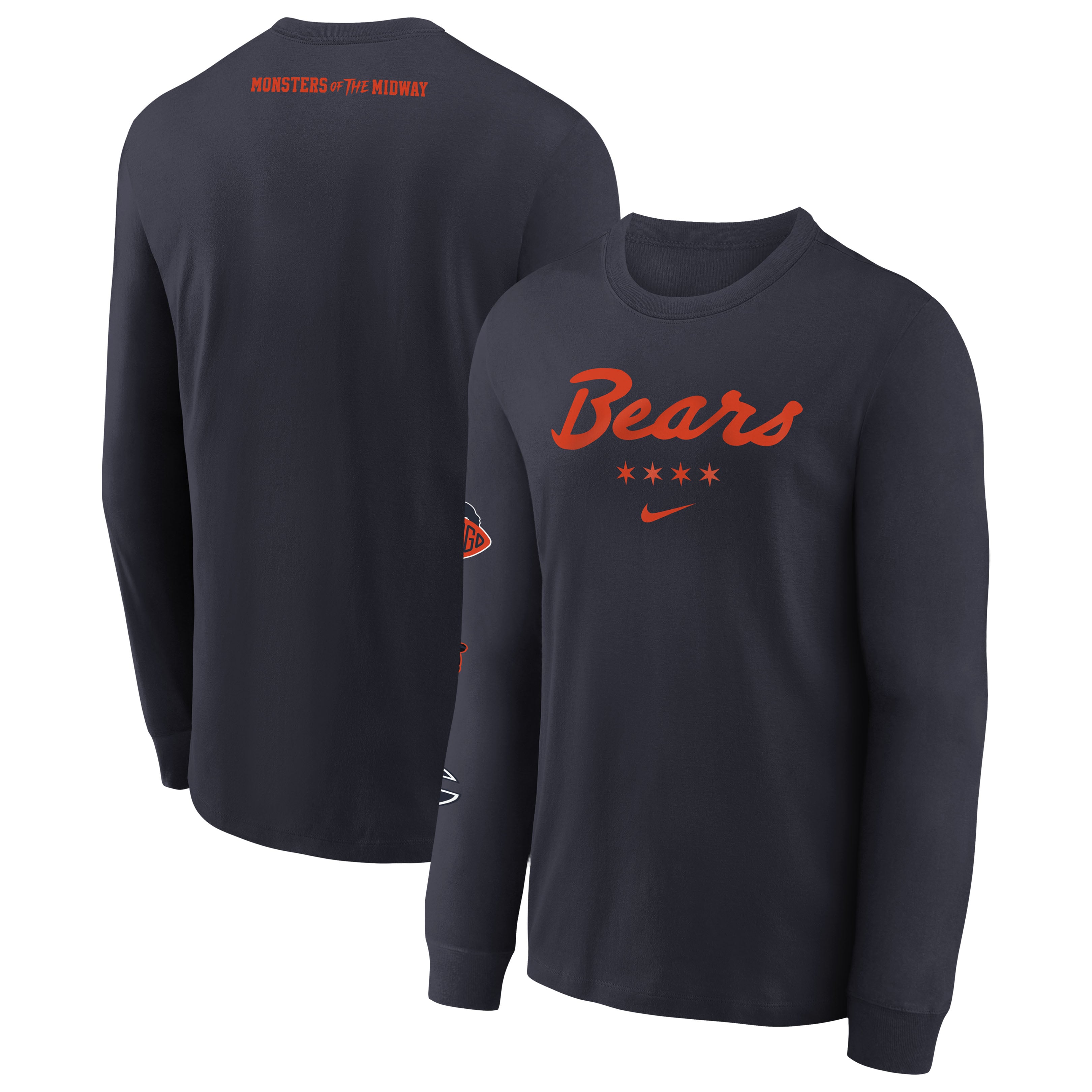 T-shirt à manches longues Nike Max90 pour jeunes, collection Chicago Bears 2026 Rivalries, bleu marine.