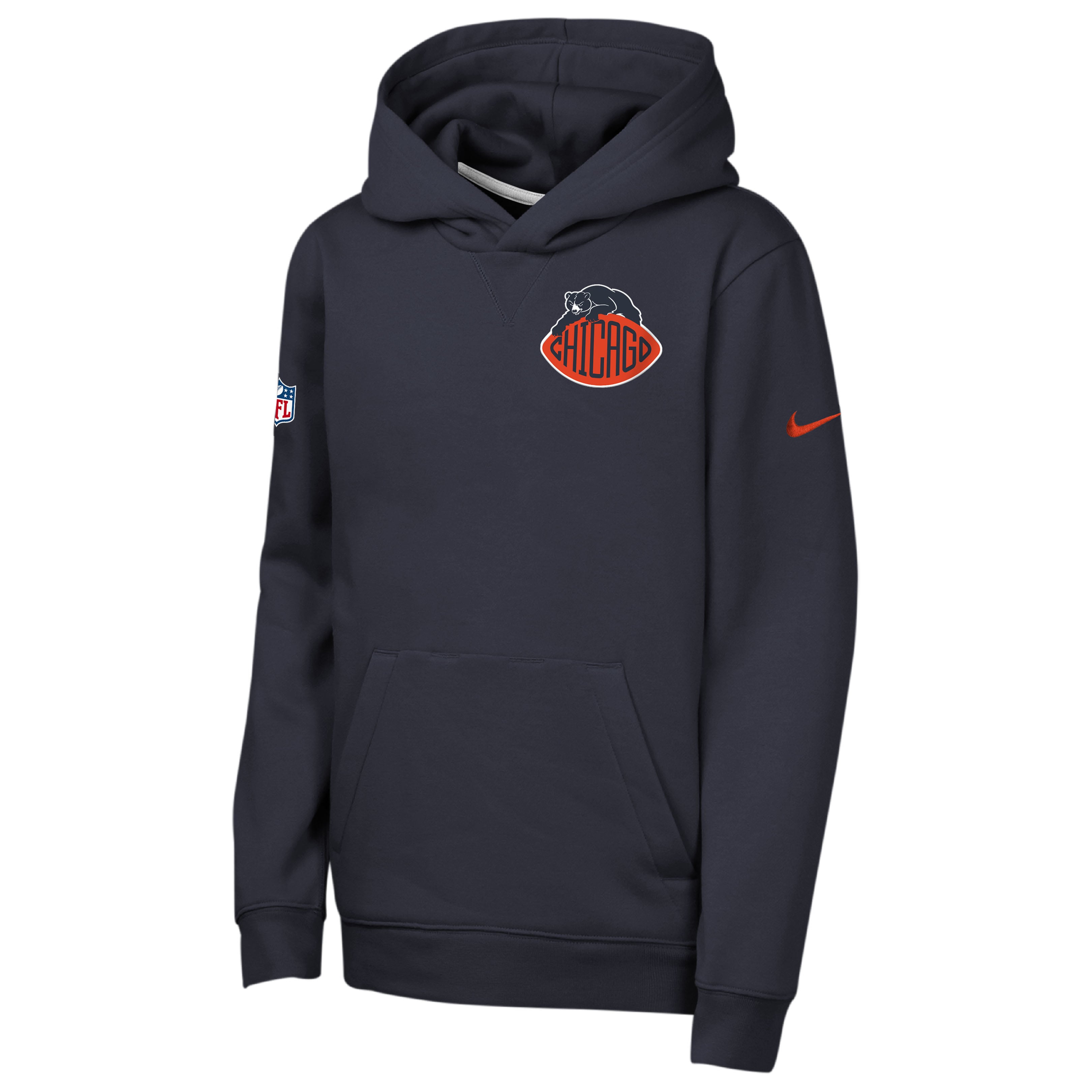 Sweat à capuche en polaire Nike Sideline Club pour jeunes, bleu marine, Chicago Bears, collection 2026 Rivalries.