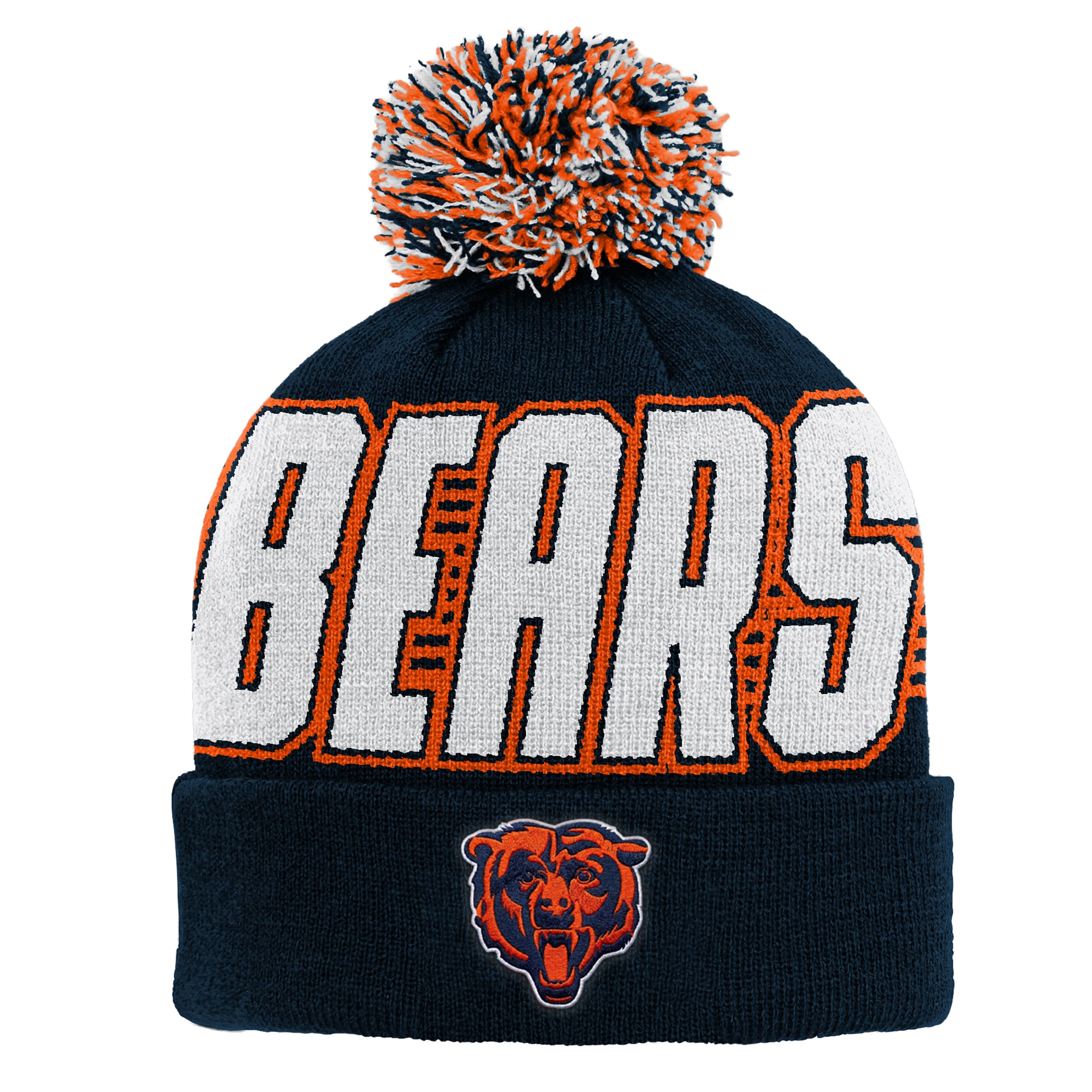 Bonnet tricoté à revers bleu marine Chicago Bears pour enfant Outerstuff avec pompon