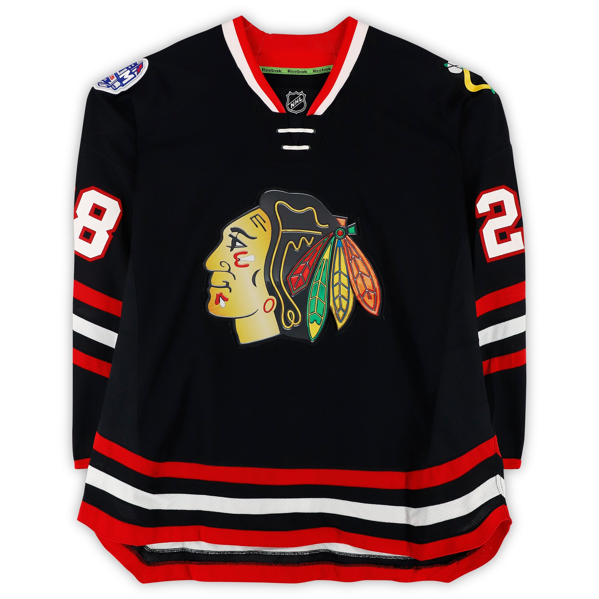 Ben Smith Chicago Blackhawks Practice-Used #28 Black Jersey vs. Pittsburgh Penguins on March 1, 2014
