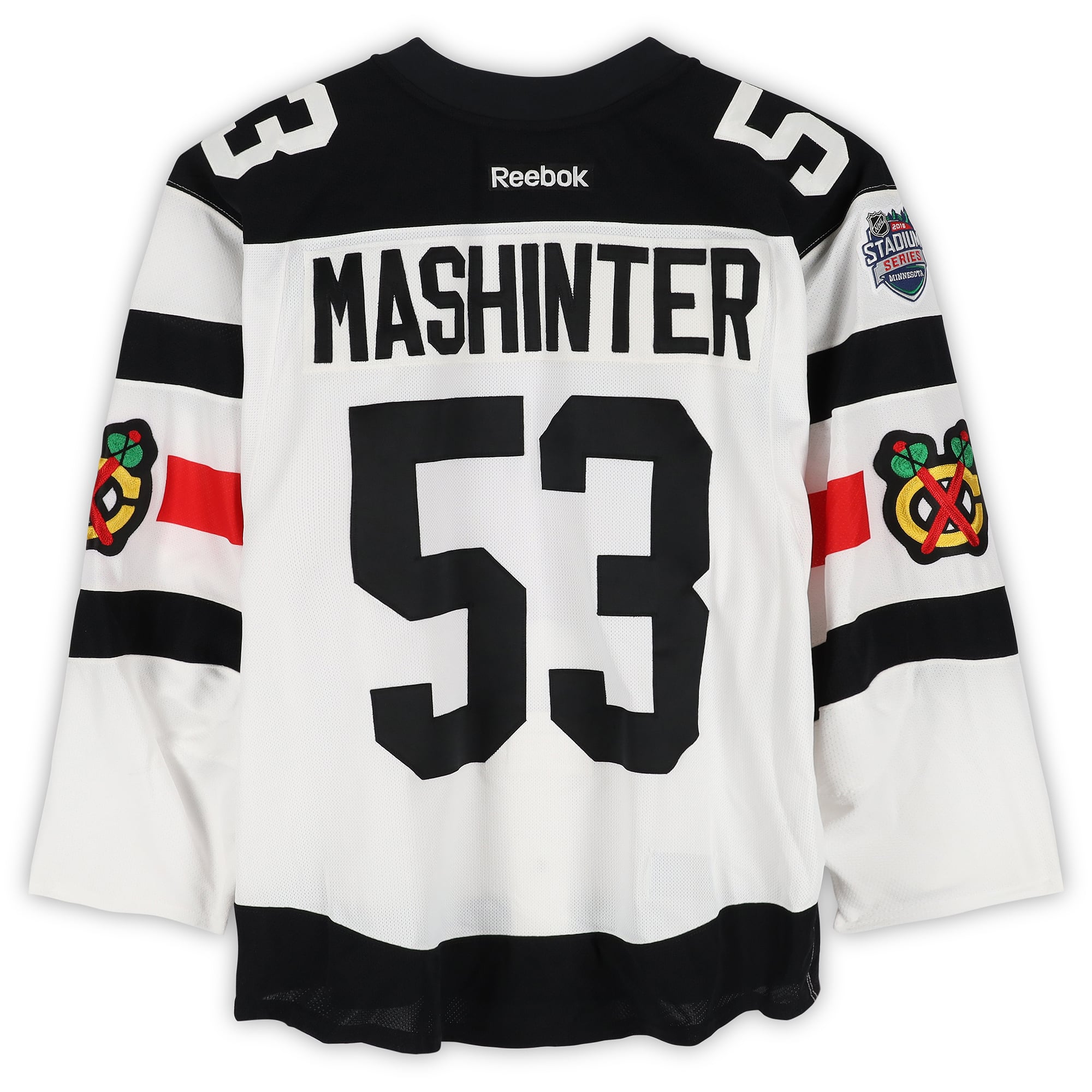 Brandon Mashinter Chicago Blackhawks Practice-Used #53 White Jersey vs. Minnesota Wild on February 21, 2016