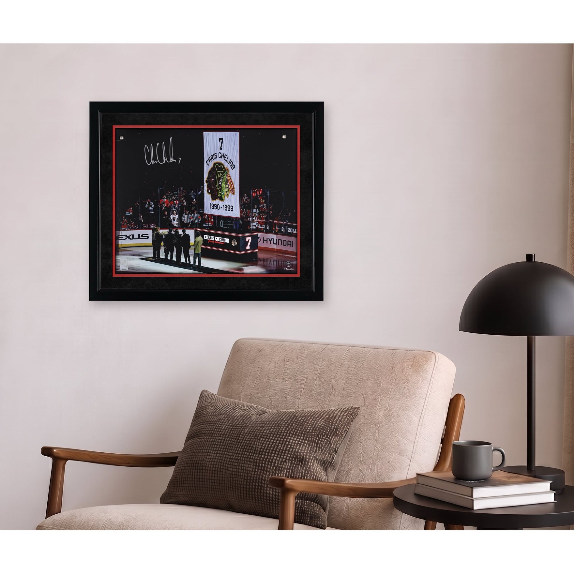 Chris Chelios Chicago Blackhawks Autographed 16" x 20" Jersey Retirement Night Photograph