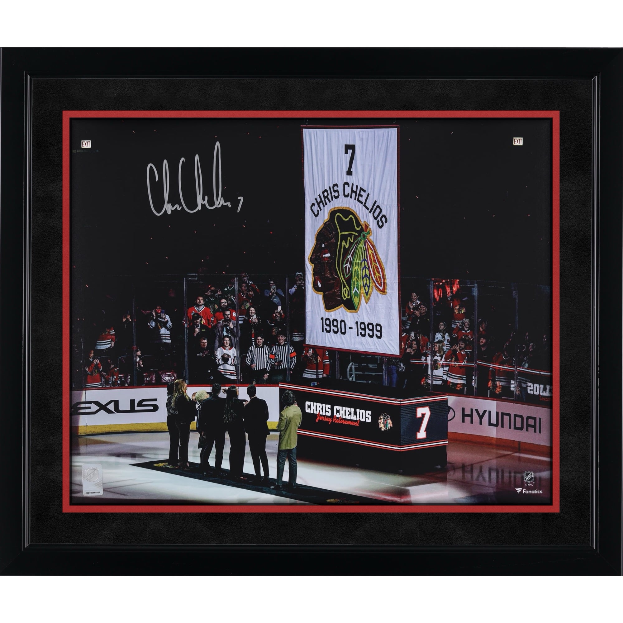 Chris Chelios Chicago Blackhawks Autographed 16" x 20" Jersey Retirement Night Photograph
