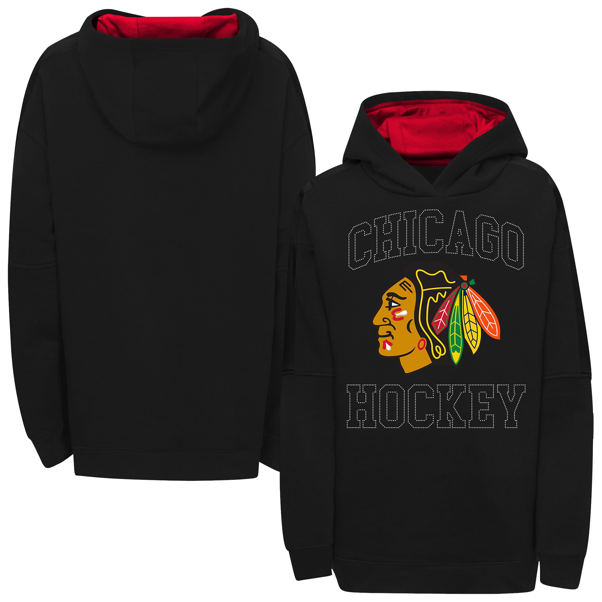 Sweat à capuche noir pailleté Chicago Blackhawks pour filles