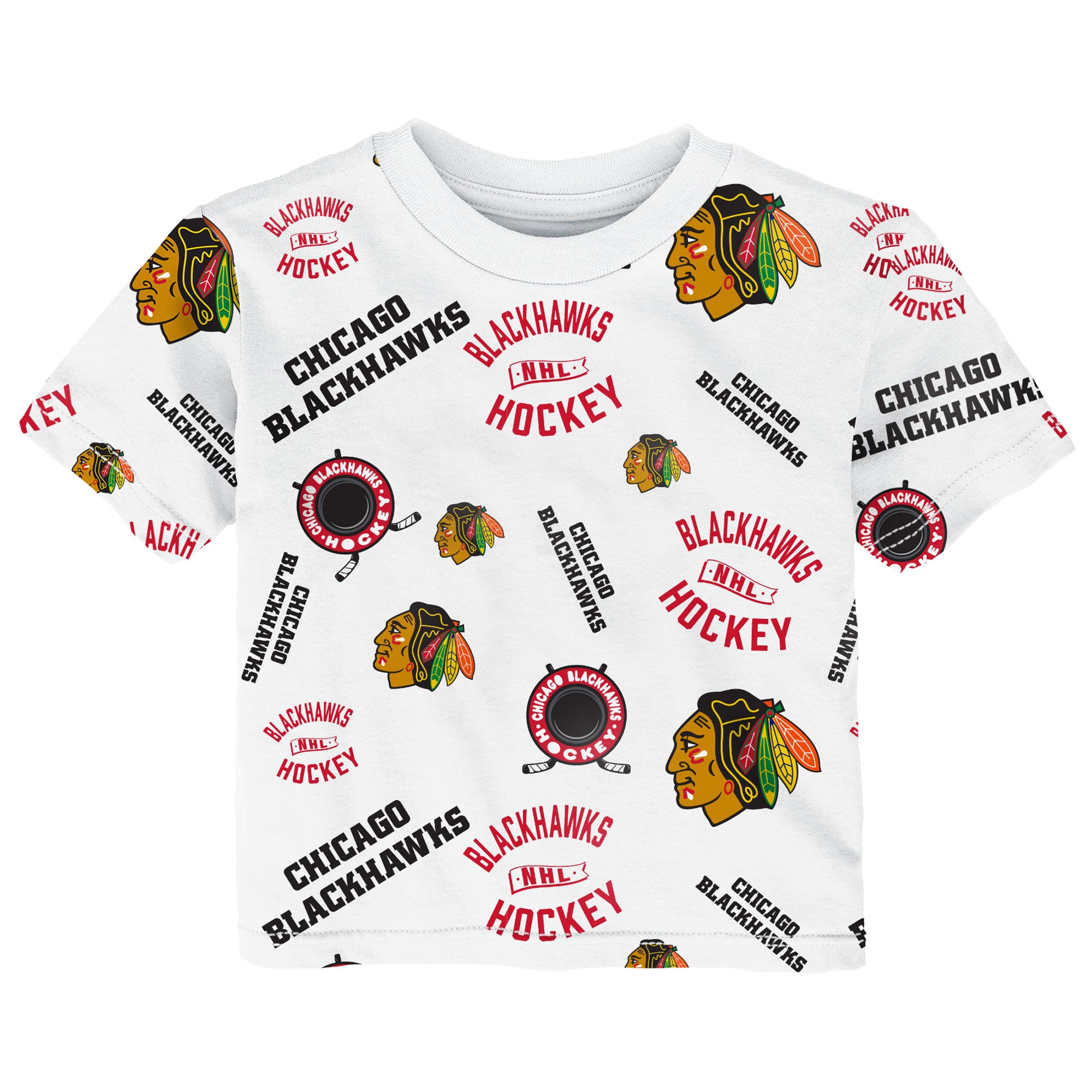 T-shirt imprimé intégral blanc Outerstuff pour bébé, motif Chicago Blackhawks.