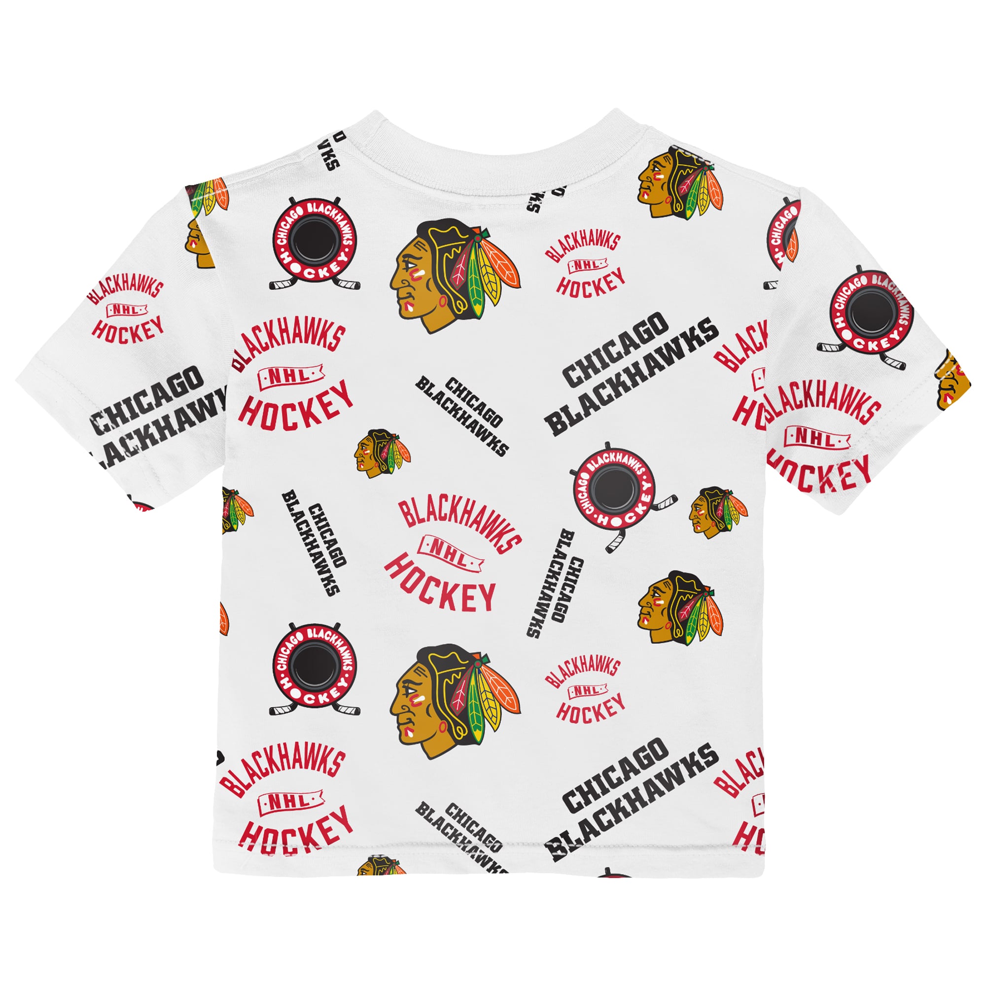T-shirt imprimé intégral blanc Outerstuff pour bébé, motif Chicago Blackhawks.
