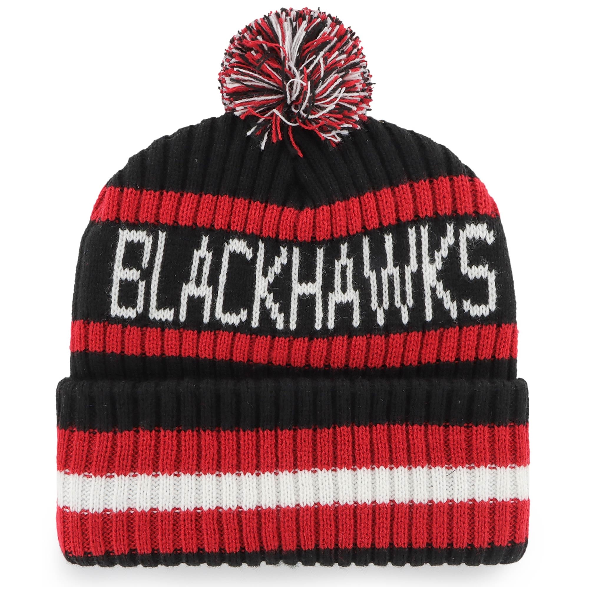 Bonnet à revers Bering noir des Blackhawks de Chicago, modèle 47, avec pompon