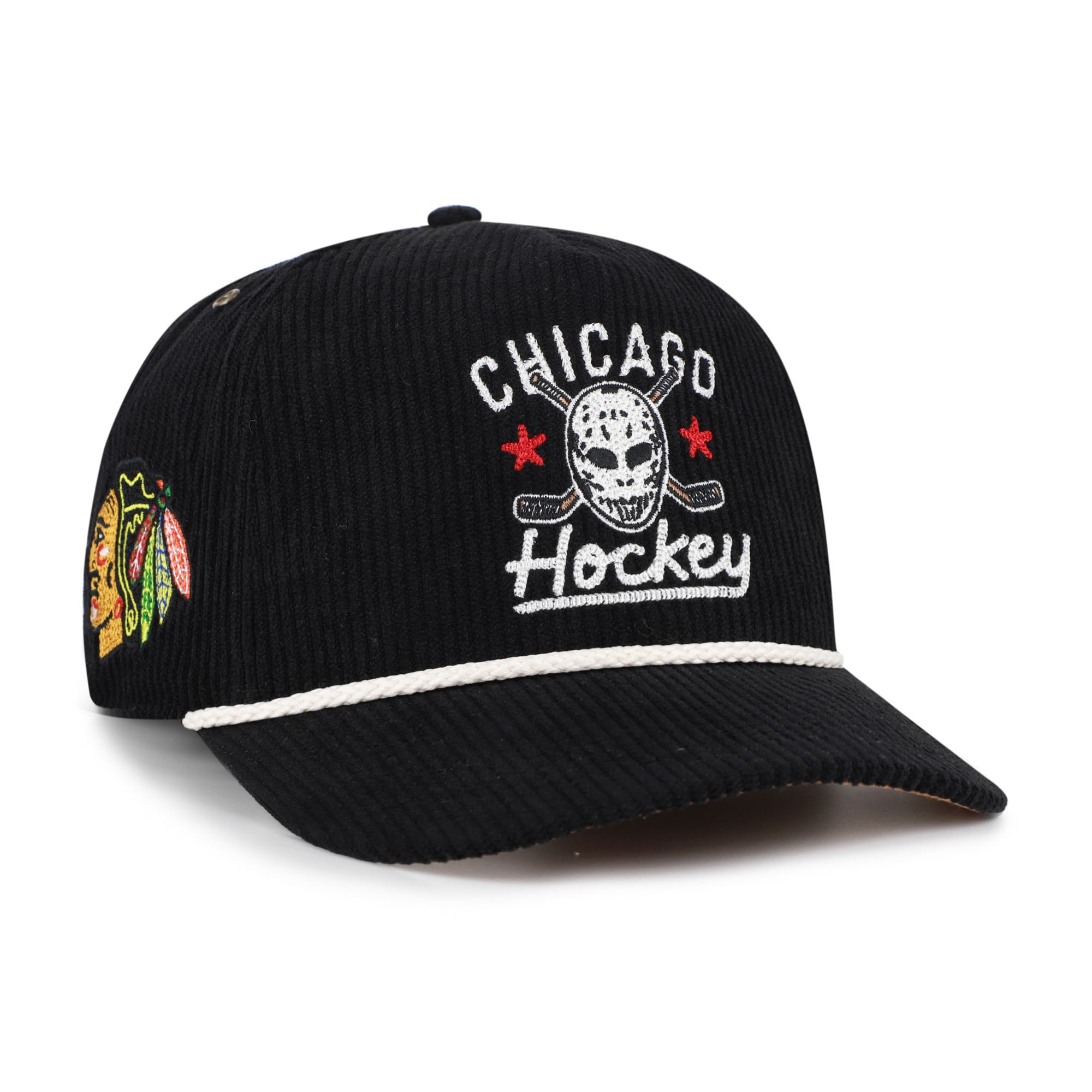 Masque de hockey pour homme Chicago Blackhawks '47 noir, en velours côtelé avec boucle ajustable