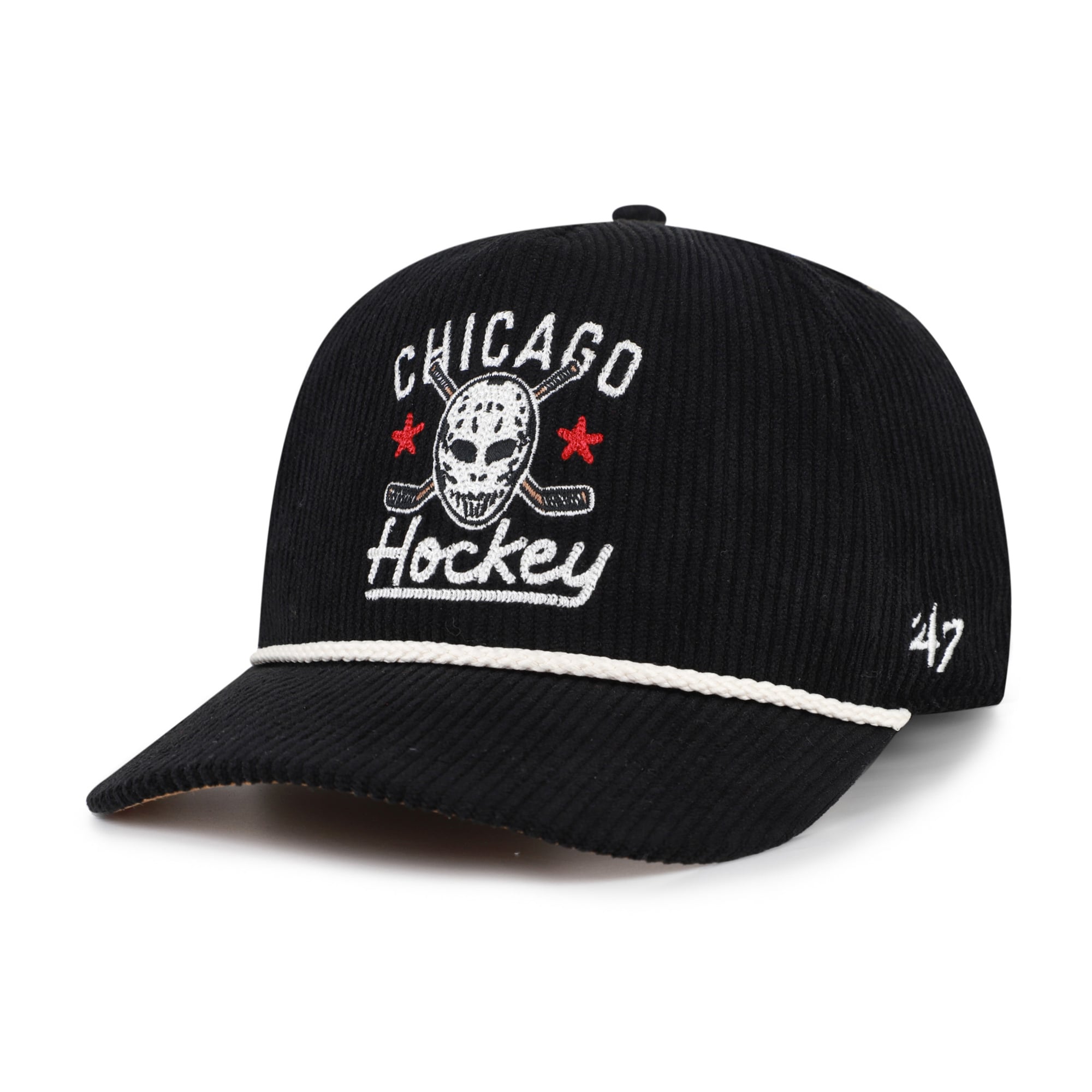Masque de hockey pour homme Chicago Blackhawks '47 noir, en velours côtelé avec boucle ajustable