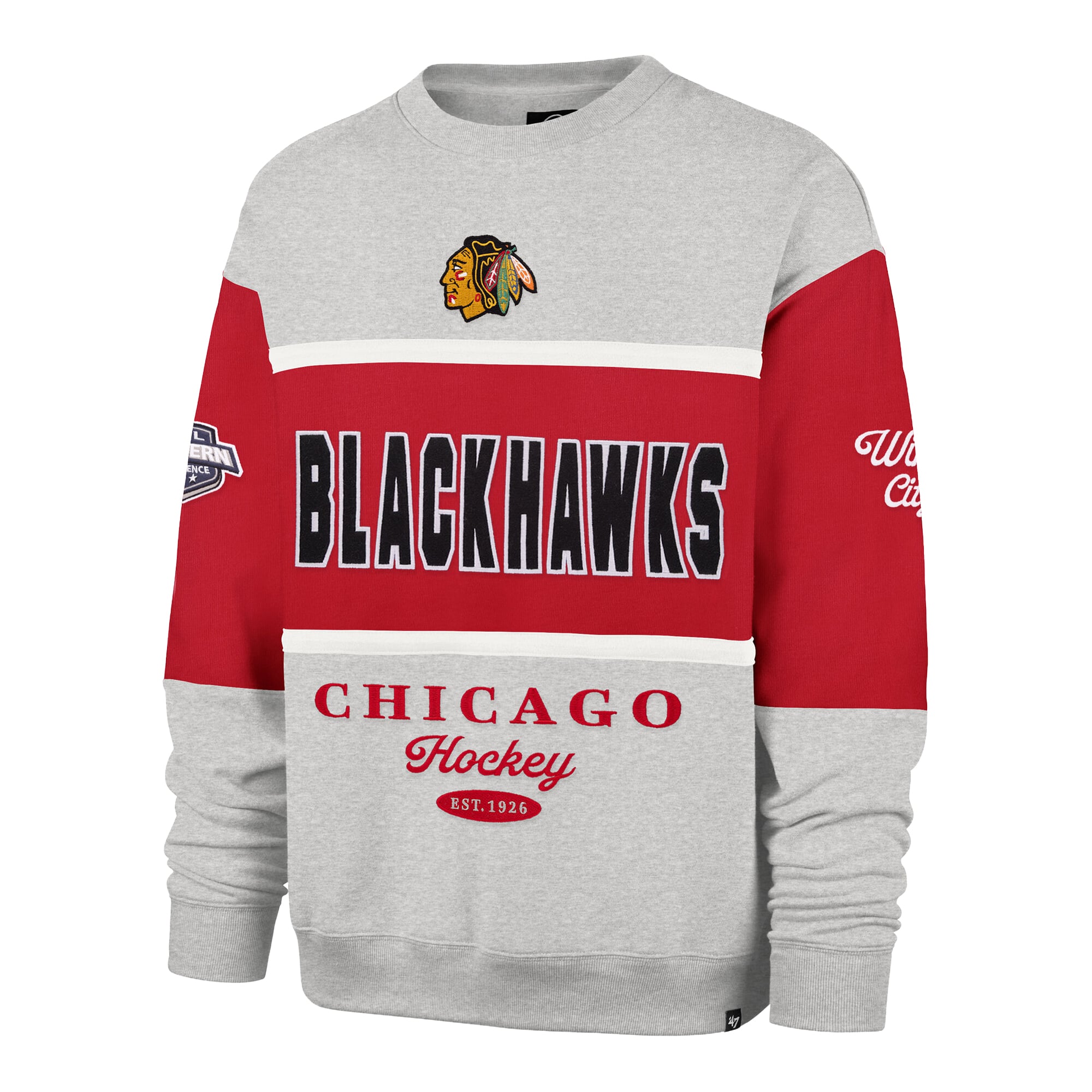 Sweat-shirt à col rond gris Chicago Blackhawks automne Maximilist pour homme « 47 »