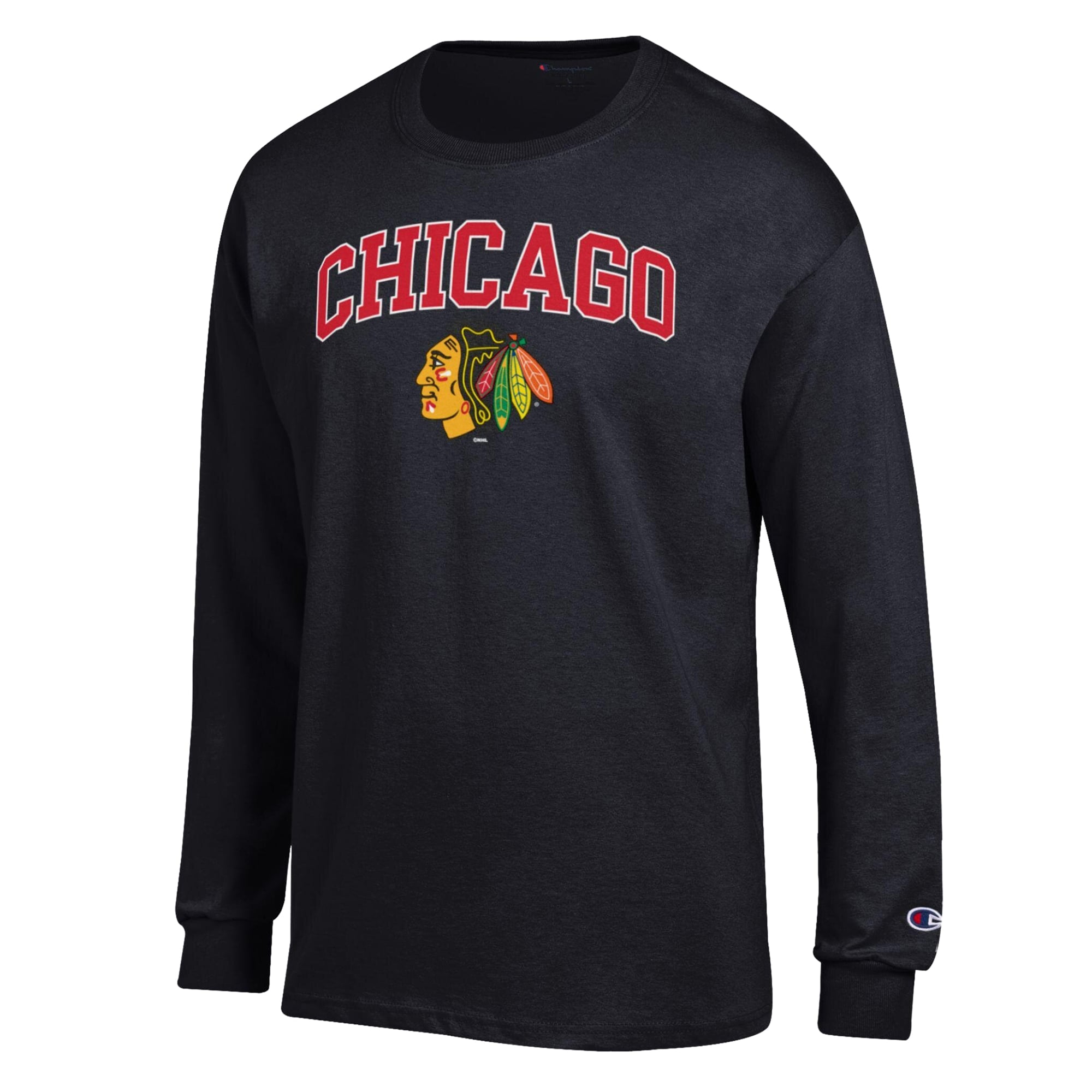 Men's Champion Black Chicago Blackhawks Jersey Long-Sleeve T-Shirt