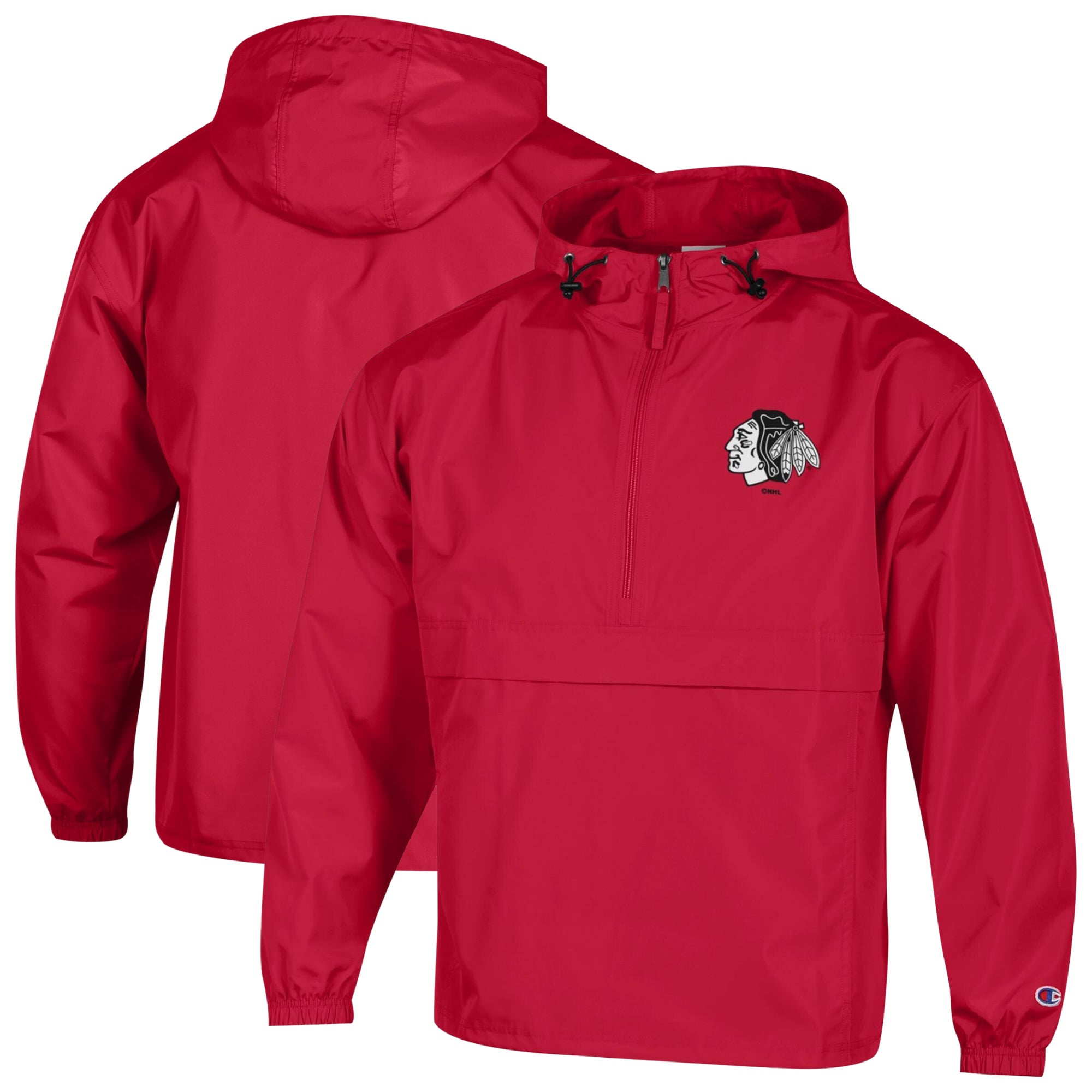 Veste coupe-vent pliable à demi-zip Champion rouge Chicago Blackhawks pour homme