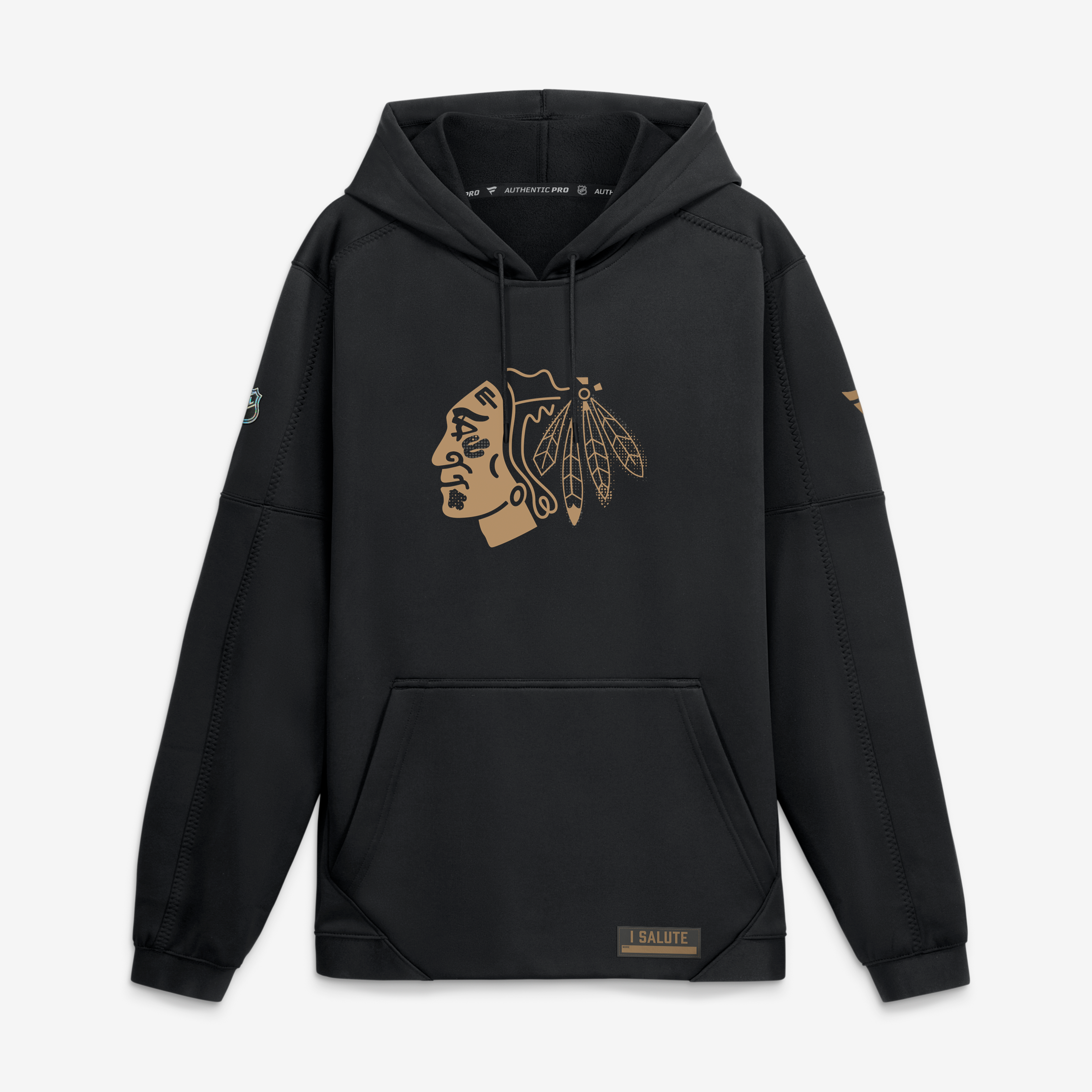 Sweat à capuche polaire authentique Fanatics Black Chicago Blackhawks Pro Military Appreciation pour homme