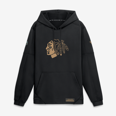 Men's Chicago Blackhawks  Fanatics Black Authentic Pro Military Appreciation Rink Fleece Hoodie
