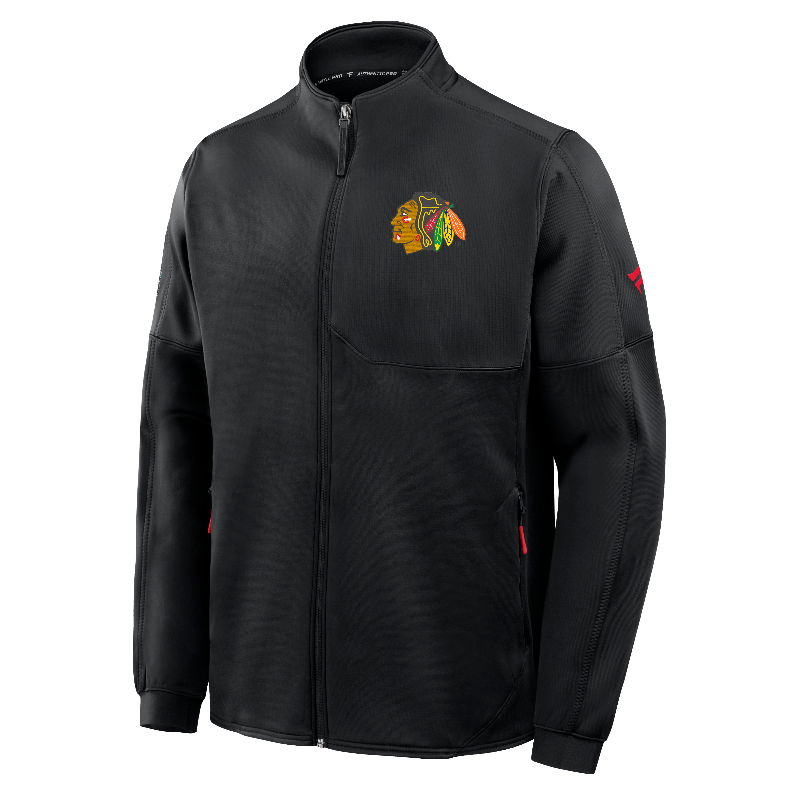 Veste polaire zippée intégrale authentique Chicago Blackhawks noire Fanatics pour homme