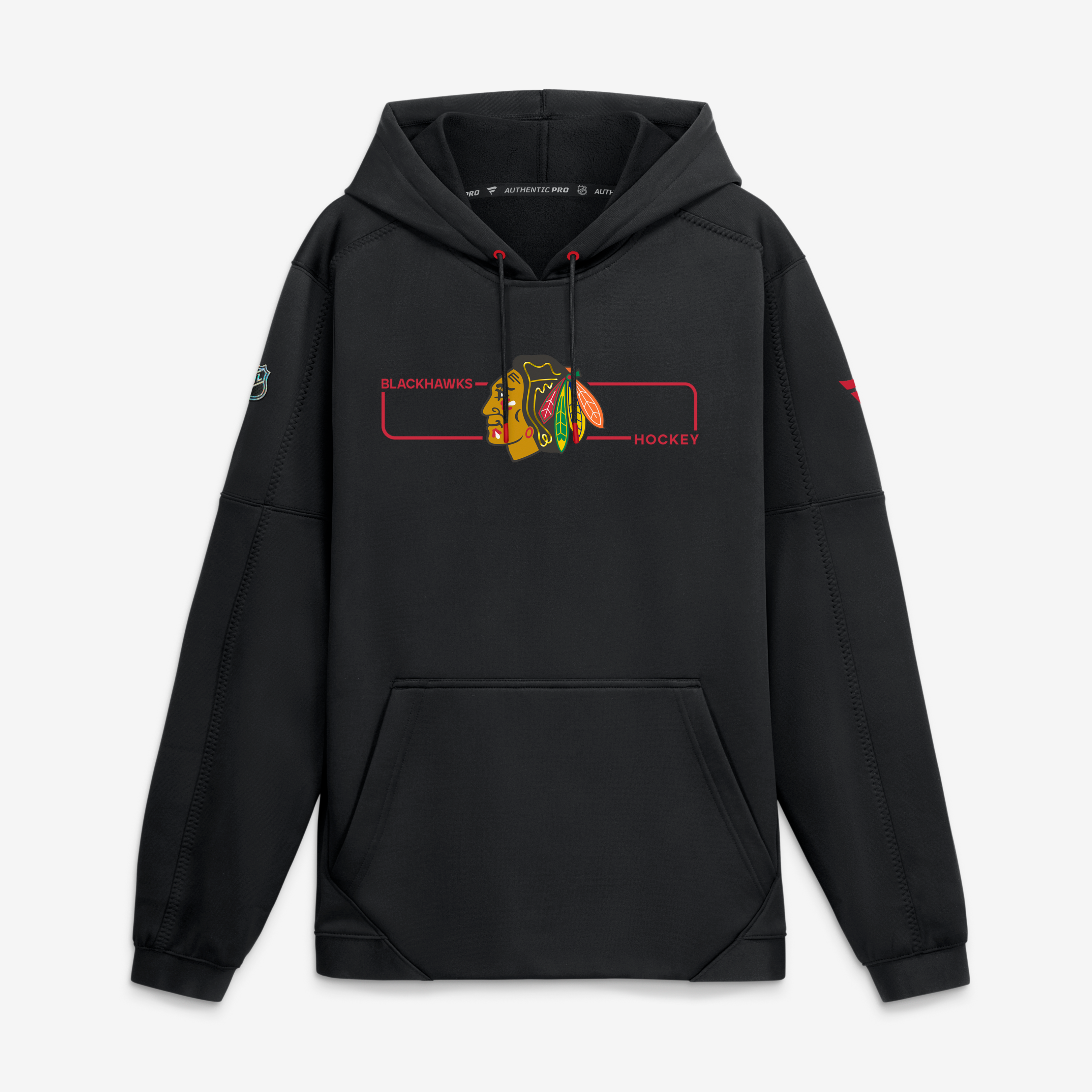 Sweat à capuche polaire authentique Pro Rink pour homme, noir, Chicago Blackhawks, de marque Fanatics.