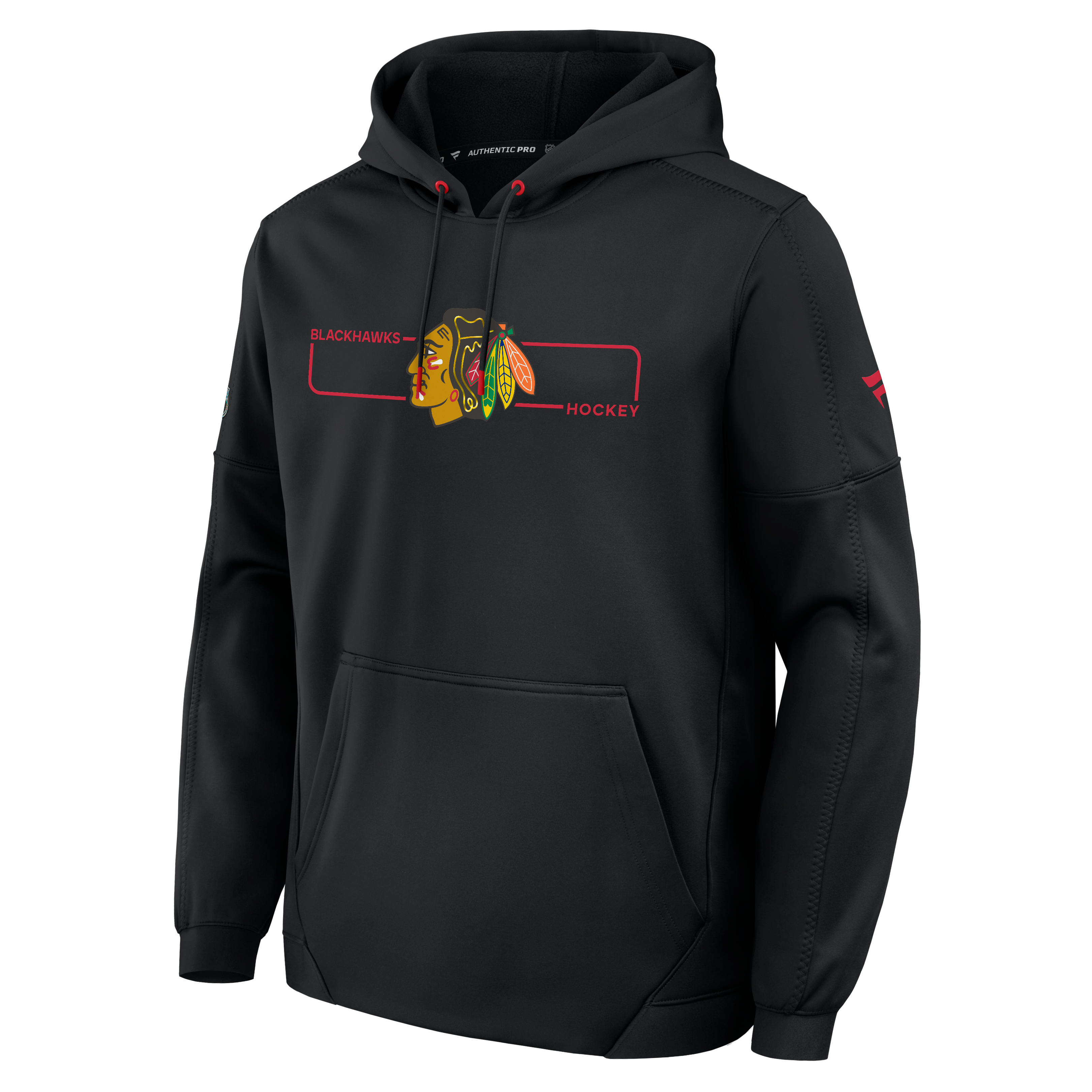 Sweat à capuche polaire authentique Pro Rink pour homme, noir, Chicago Blackhawks, de marque Fanatics.