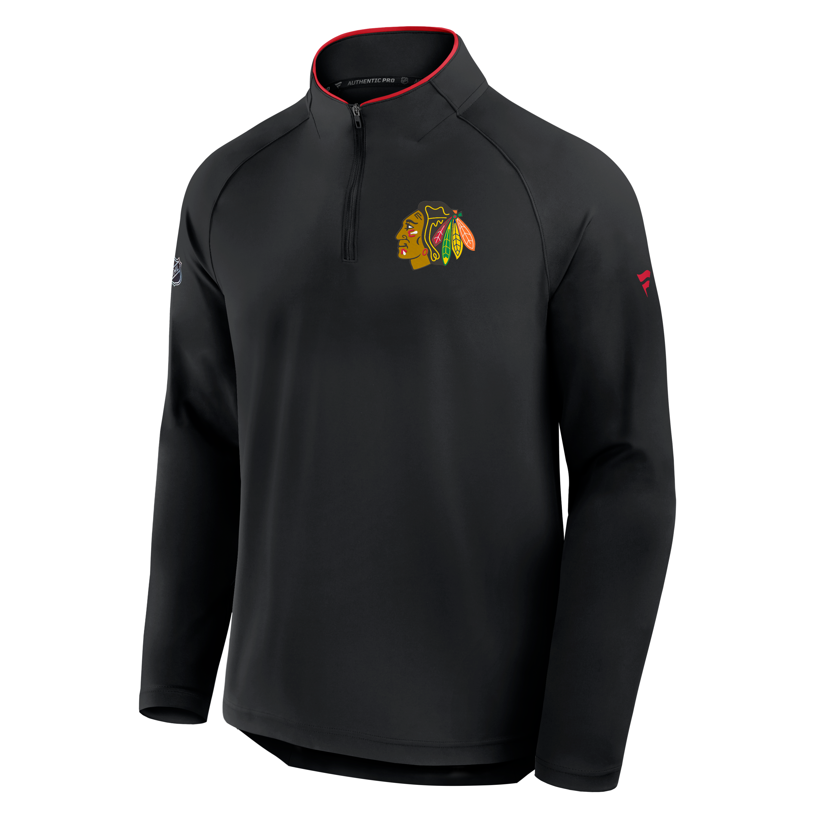 Pull-over léger à col zippé Fanatics Black Chicago Blackhawks Authentic Pro Rink noir pour homme