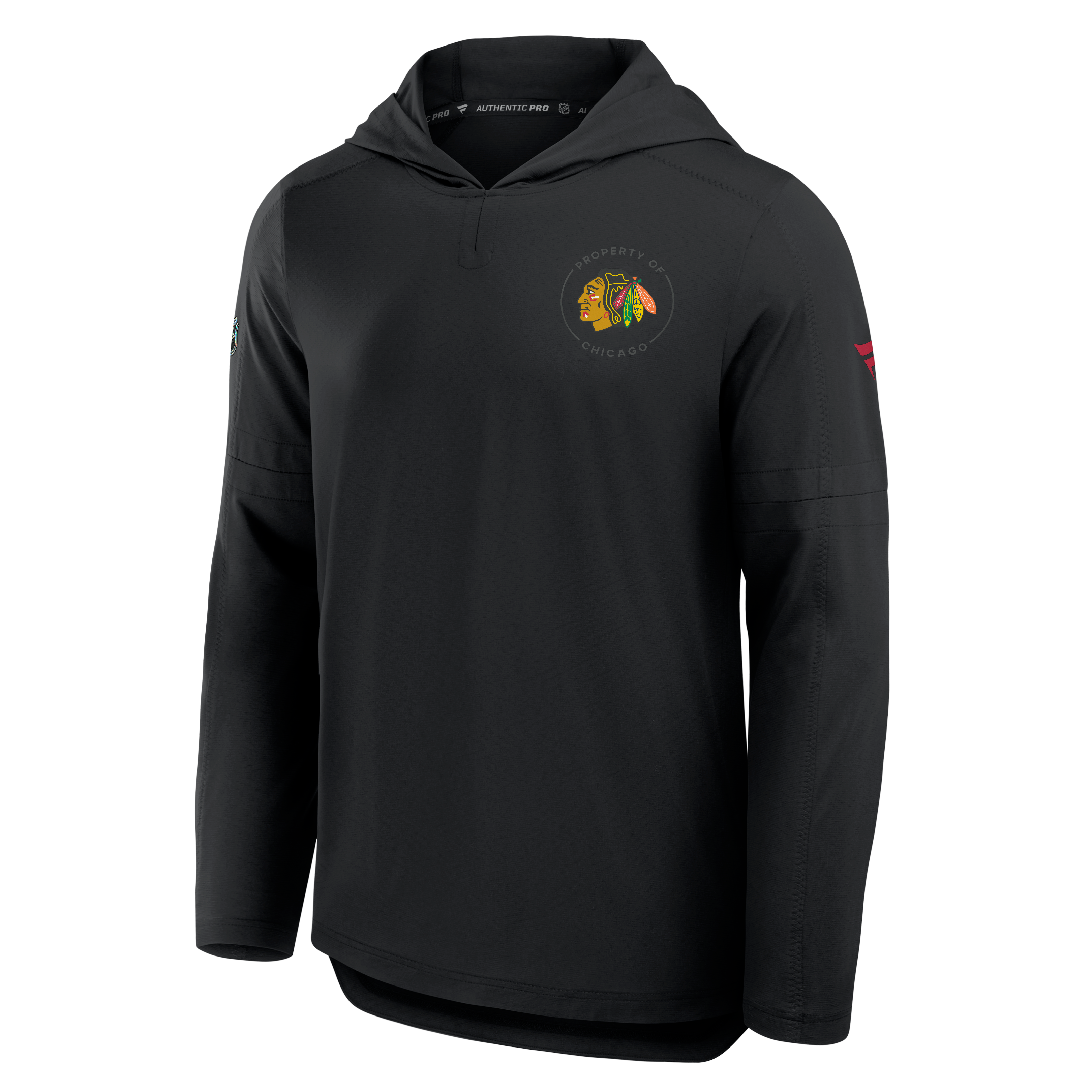 Sweat à capuche léger authentique Pro Train Chicago Blackhawks noir pour homme de Fanatics