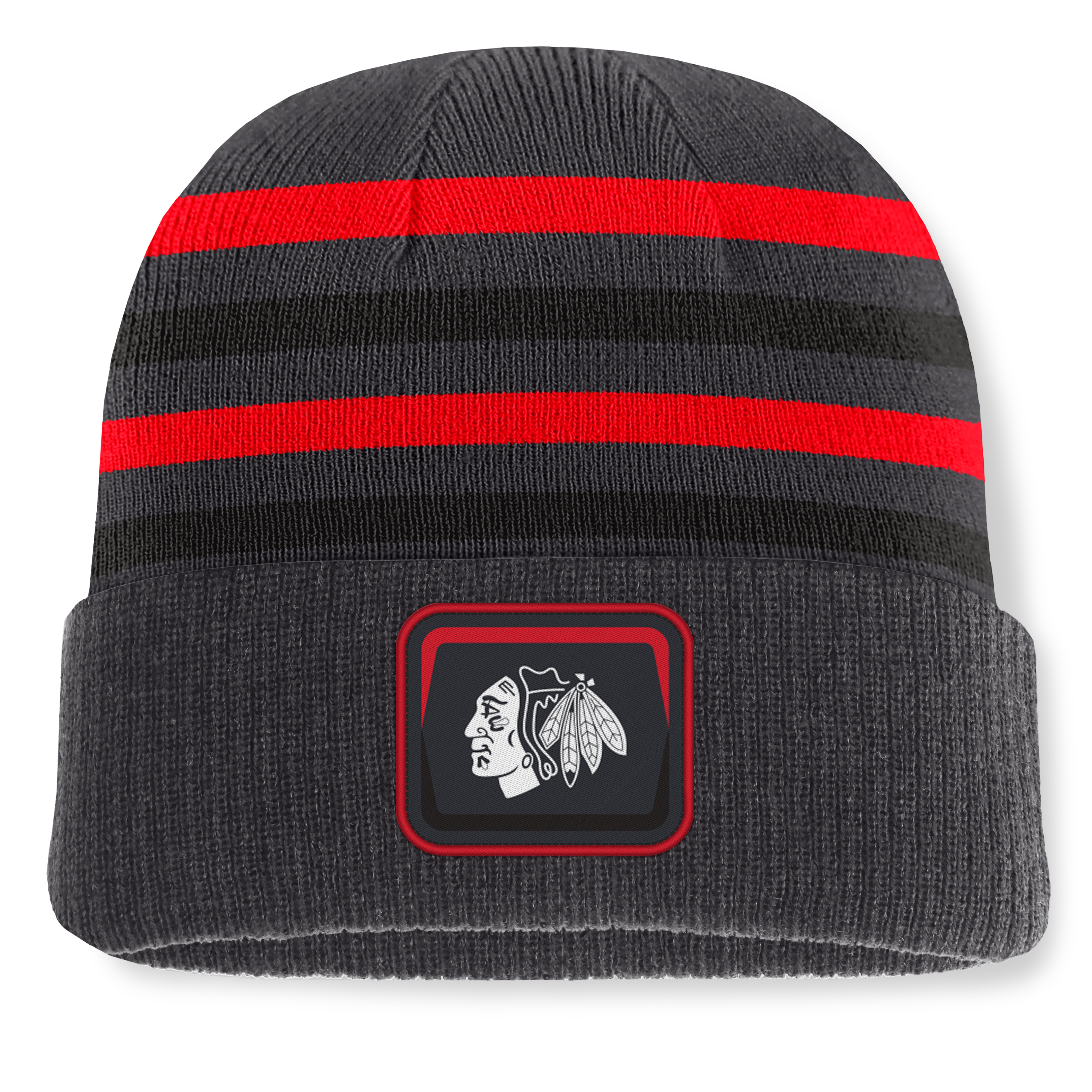 Bonnet à revers rayé noueux Chicago Blackhawks noir de Fanatics pour homme