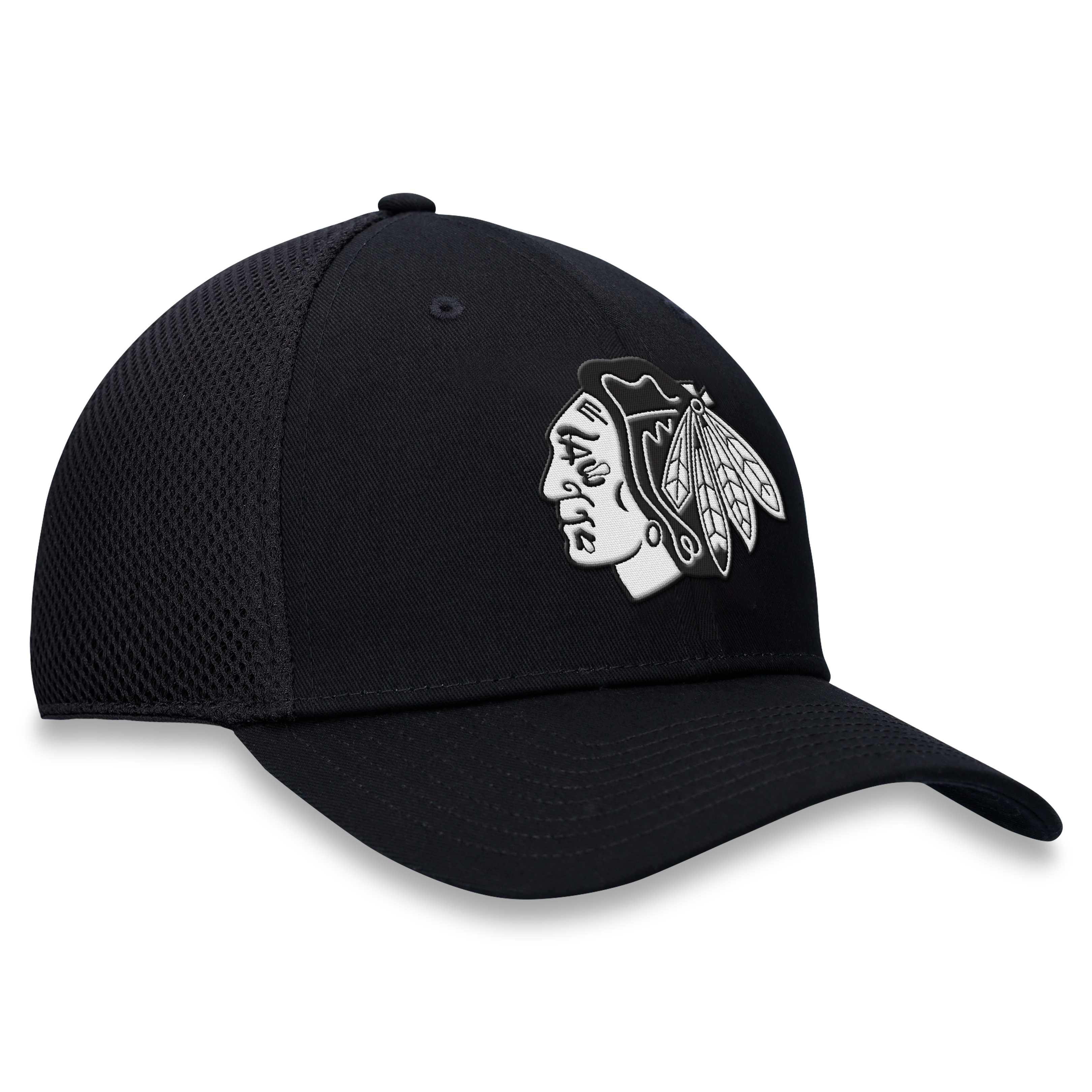 Casquette extensible à dos en maille ton sur Chicago Blackhawks noire pour homme de Fanatics