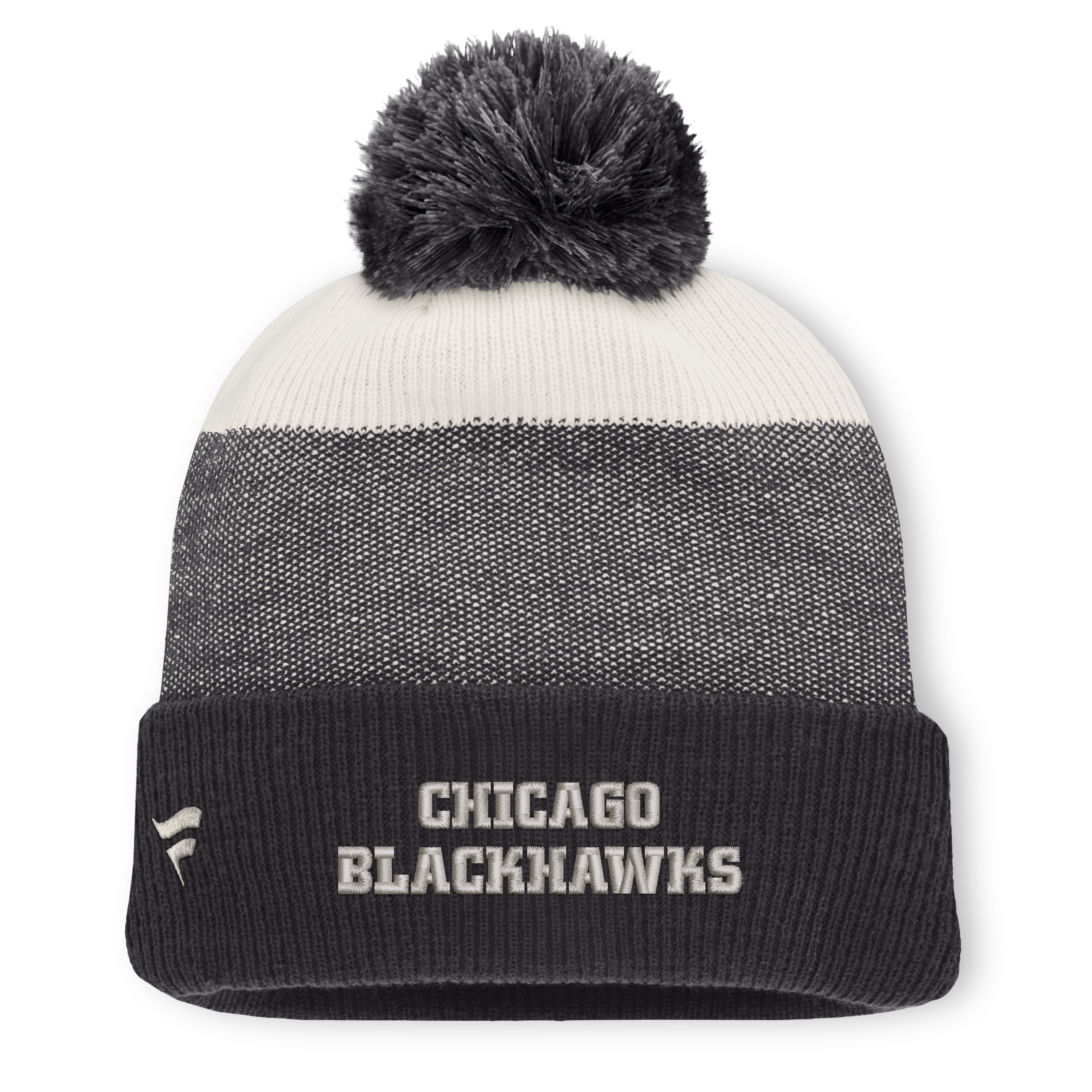 Bonnet à revers monochrome Chicago Blackhawks pour homme, noir/beige clair, avec pompon