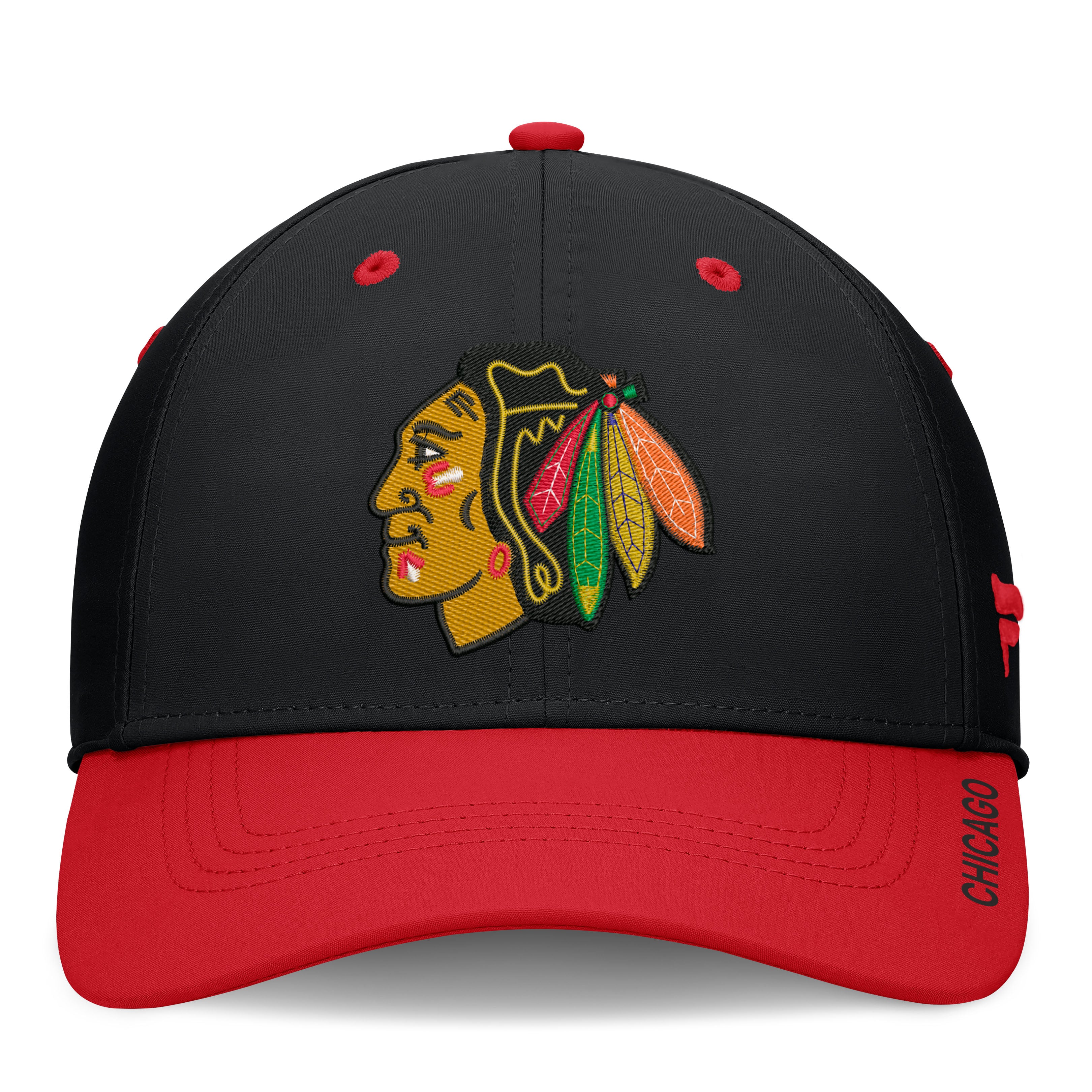 Men's Fanatics Black/Red Chicago Blackhawks Authentic Pro Rink Stretch Hat