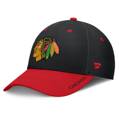 Casquette extensible authentique Chicago Blackhawks Fanatics noire et rouge pour homme