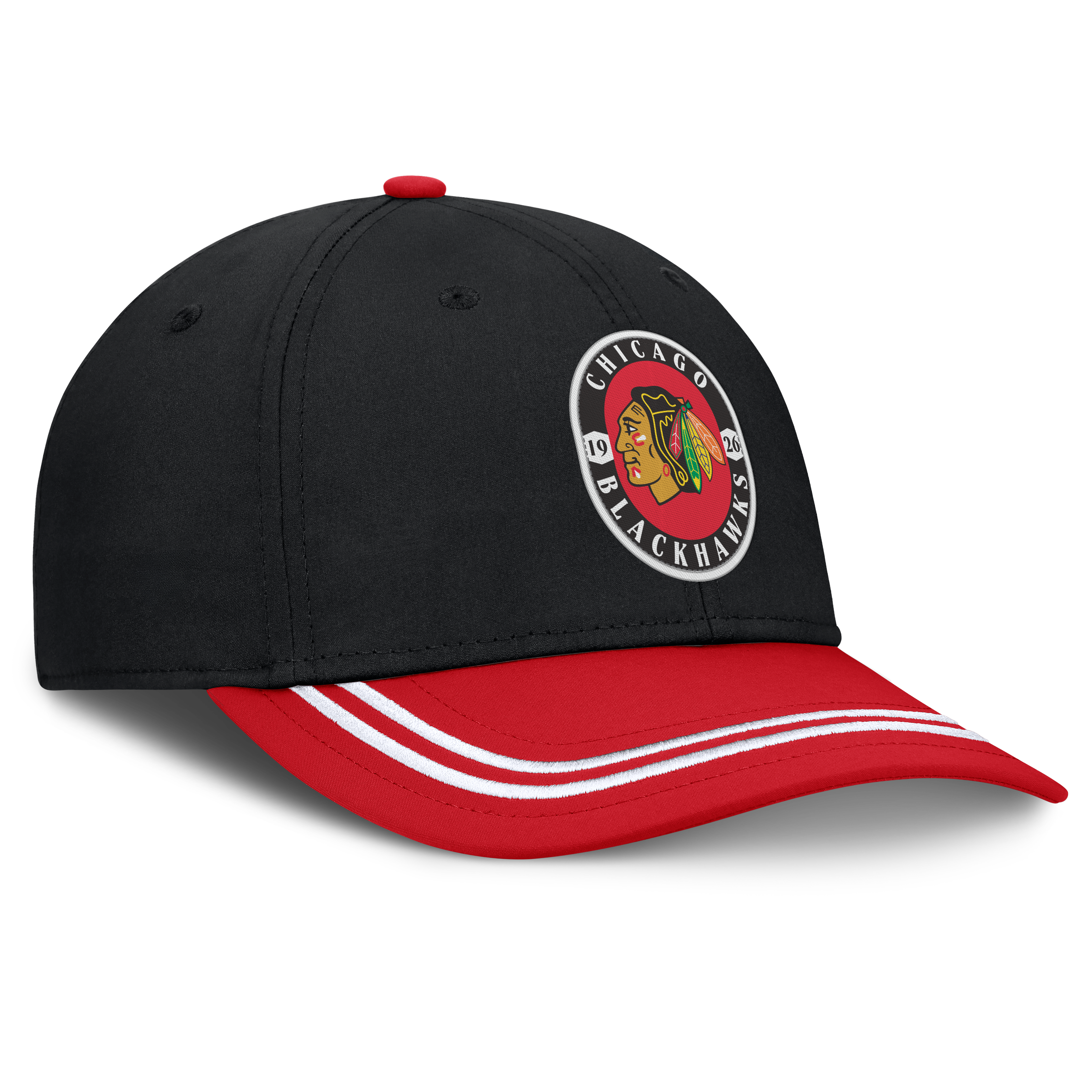 Men's Fanatics Black/Red Chicago Blackhawks Fundamental Stretch Hat