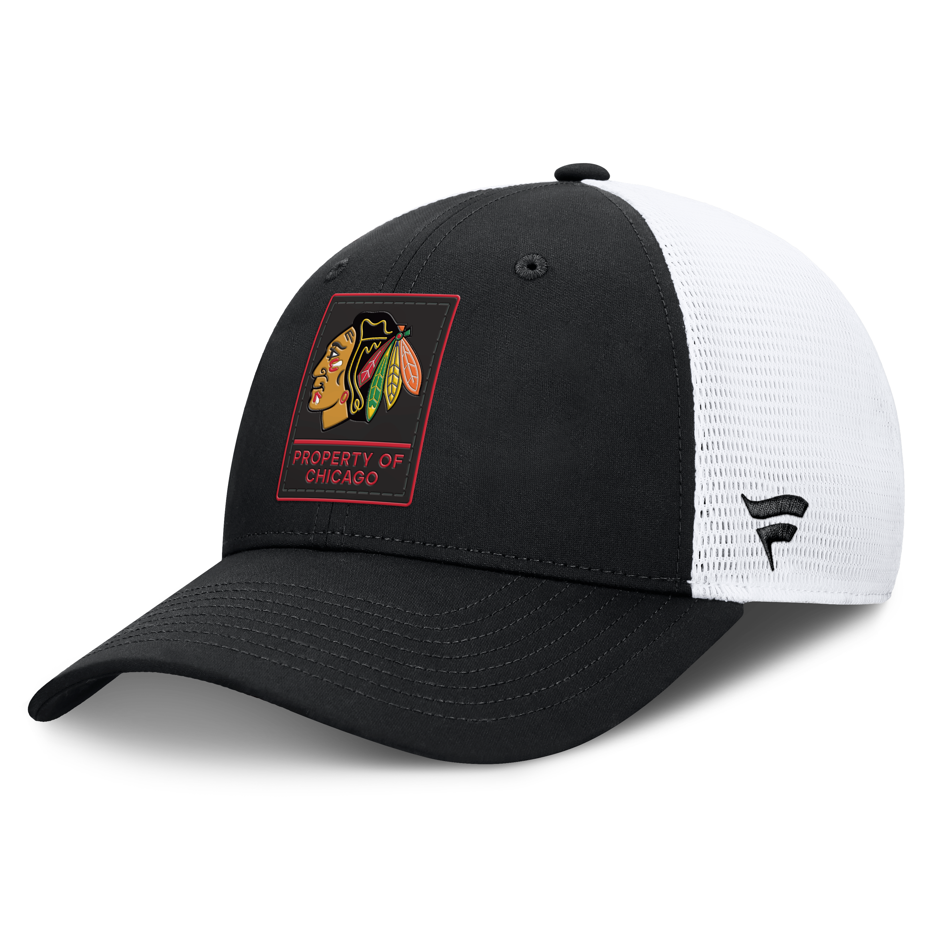 Casquette ajustable Fanatics noire et blanche Chicago Blackhawks Authentic Pro Train Meshback pour homme