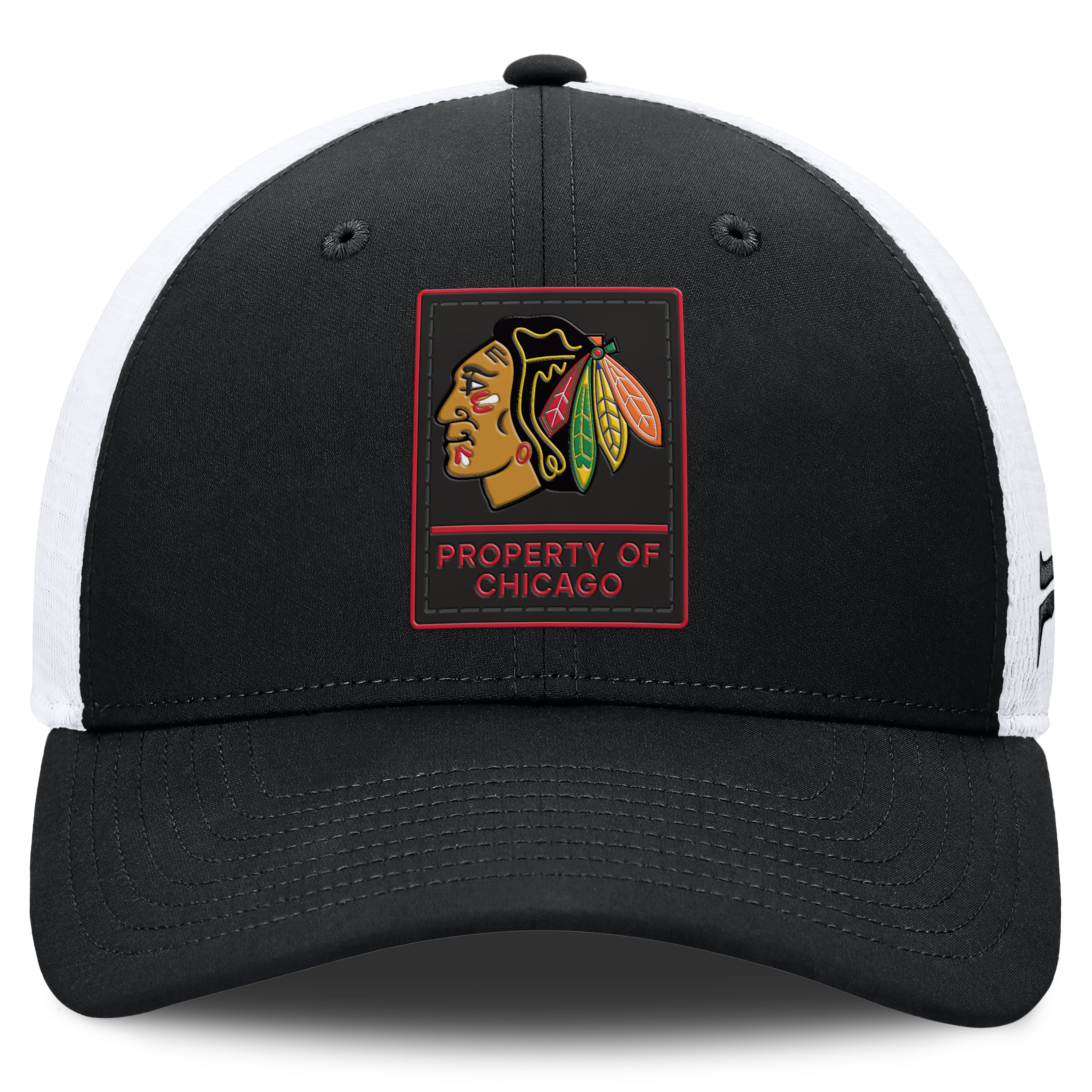 Casquette ajustable Fanatics noire et blanche Chicago Blackhawks Authentic Pro Train Meshback pour homme