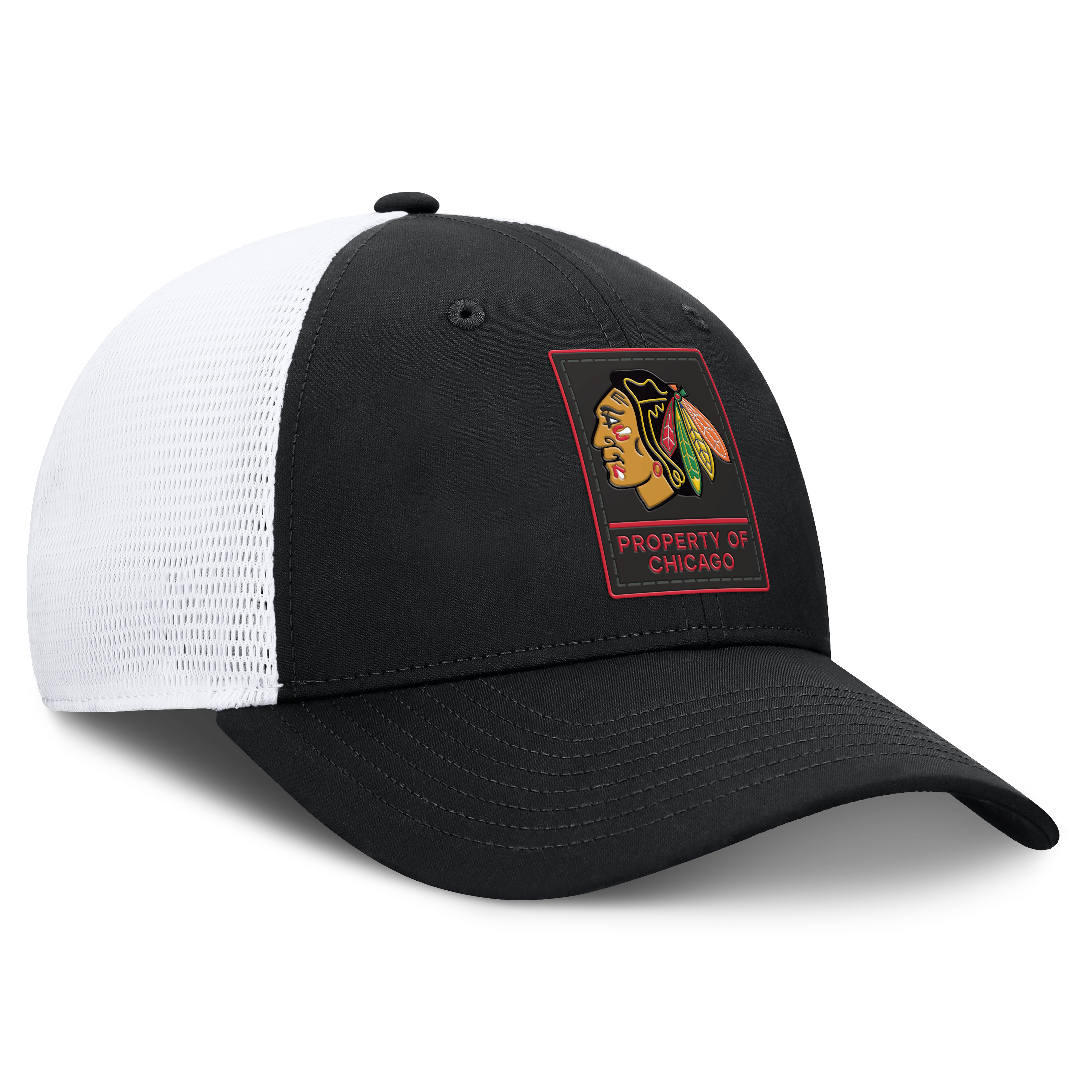 Casquette ajustable Fanatics noire et blanche Chicago Blackhawks Authentic Pro Train Meshback pour homme