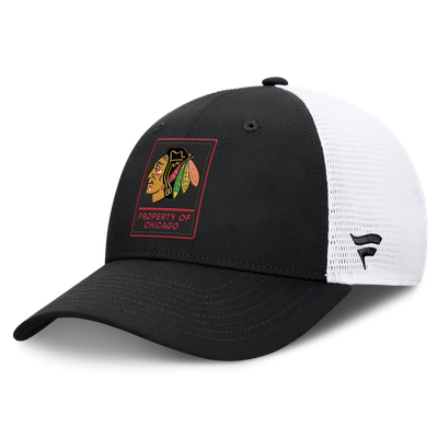 Casquette ajustable Chicago Blackhawks Fanatics Authentic Pro Train Meshback noire et blanche pour homme
