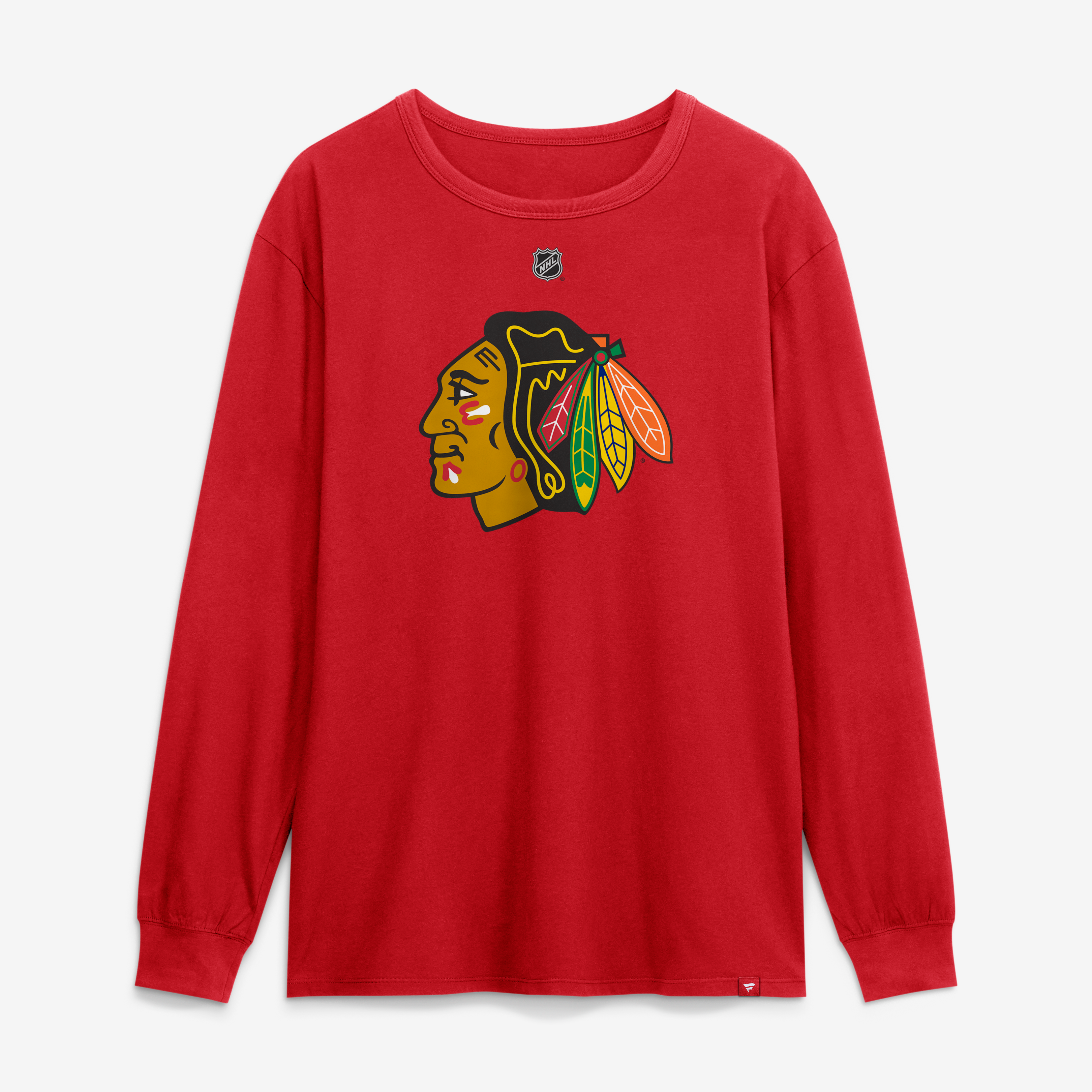 T-shirt à manches longues authentique Fanatics Bowen Byram rouge Chicago Blackhawks pour homme, avec nom et numéro superposés