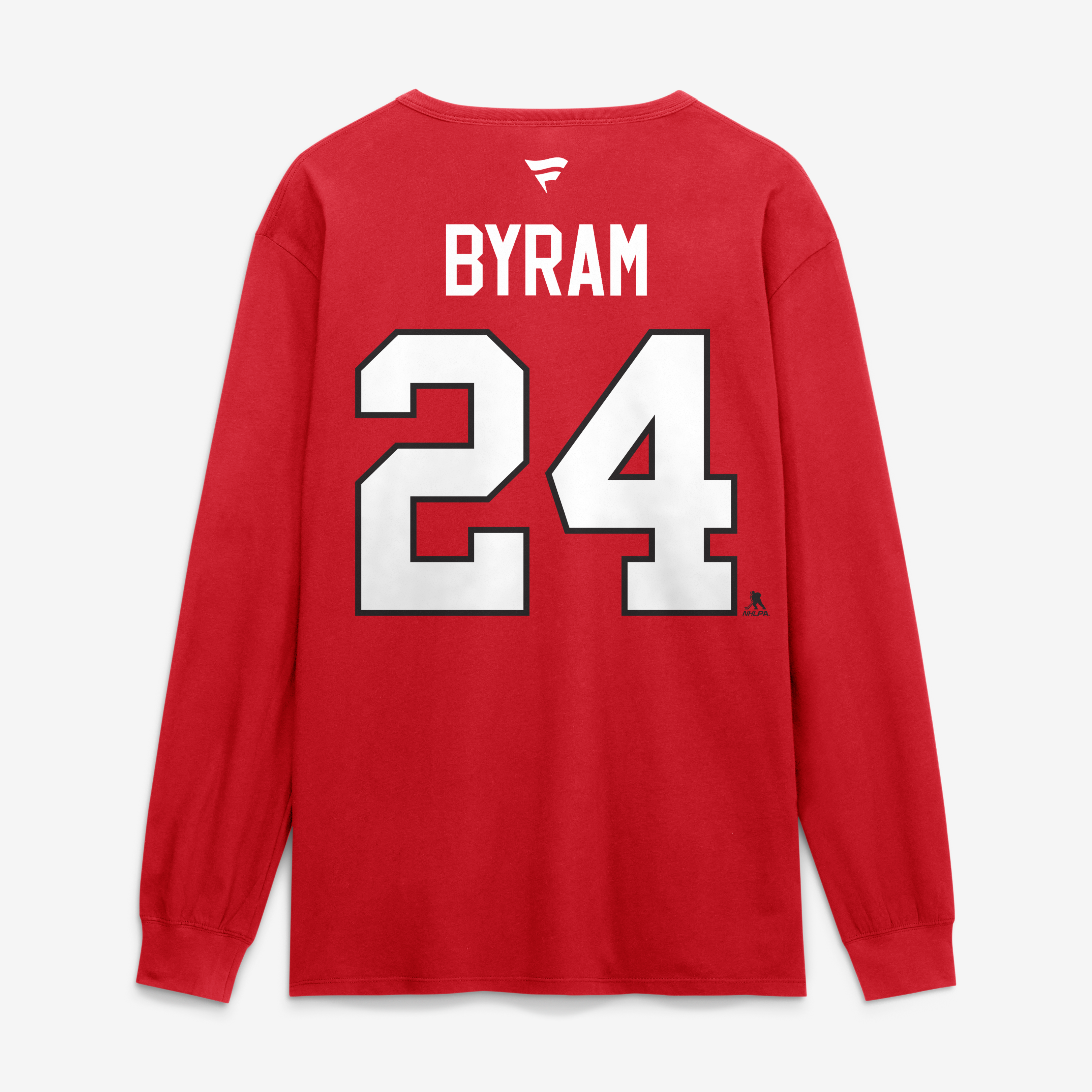 T-shirt à manches longues authentique Fanatics Bowen Byram rouge Chicago Blackhawks pour homme, avec nom et numéro superposés