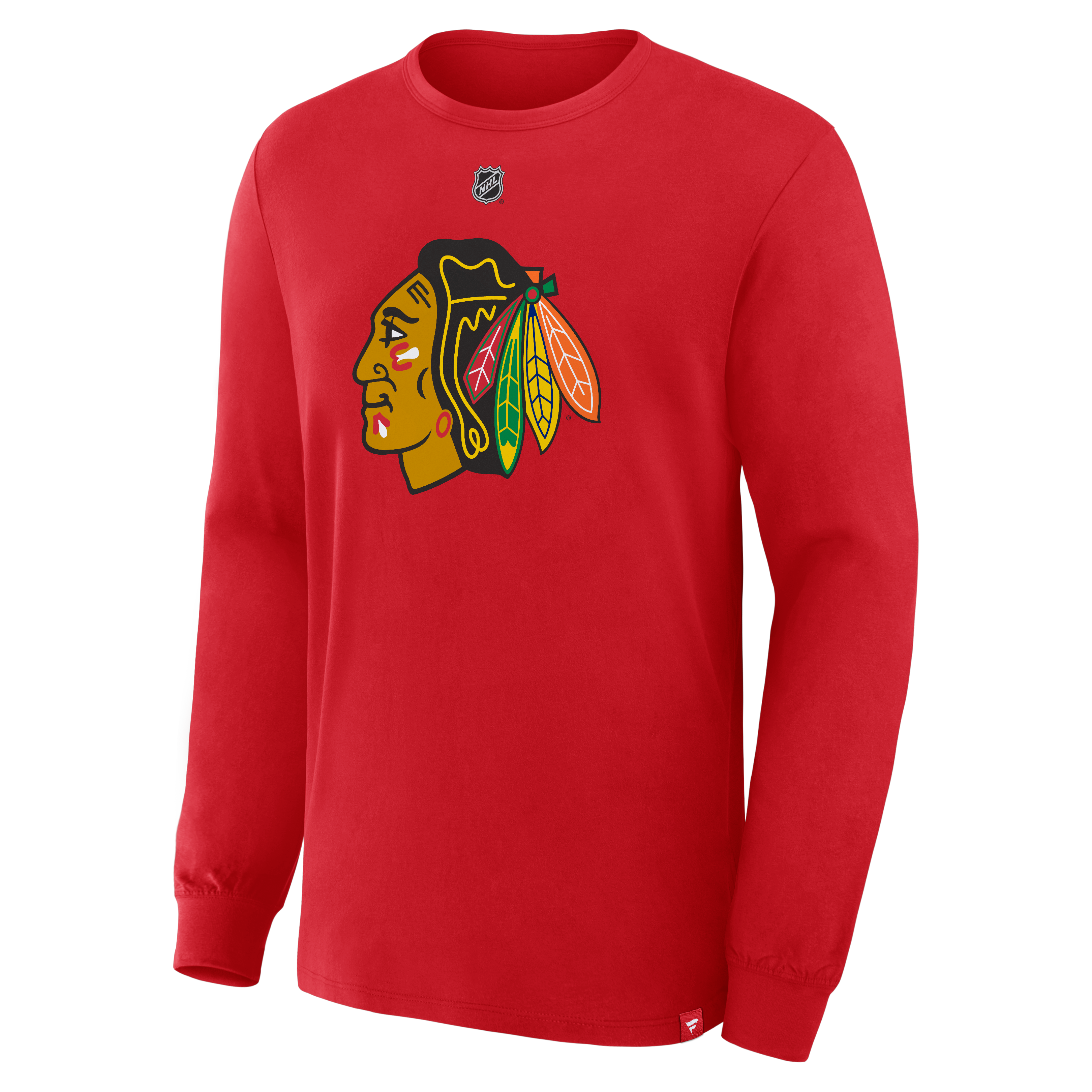 T-shirt à manches longues authentique Fanatics Bowen Byram rouge Chicago Blackhawks pour homme, avec nom et numéro superposés