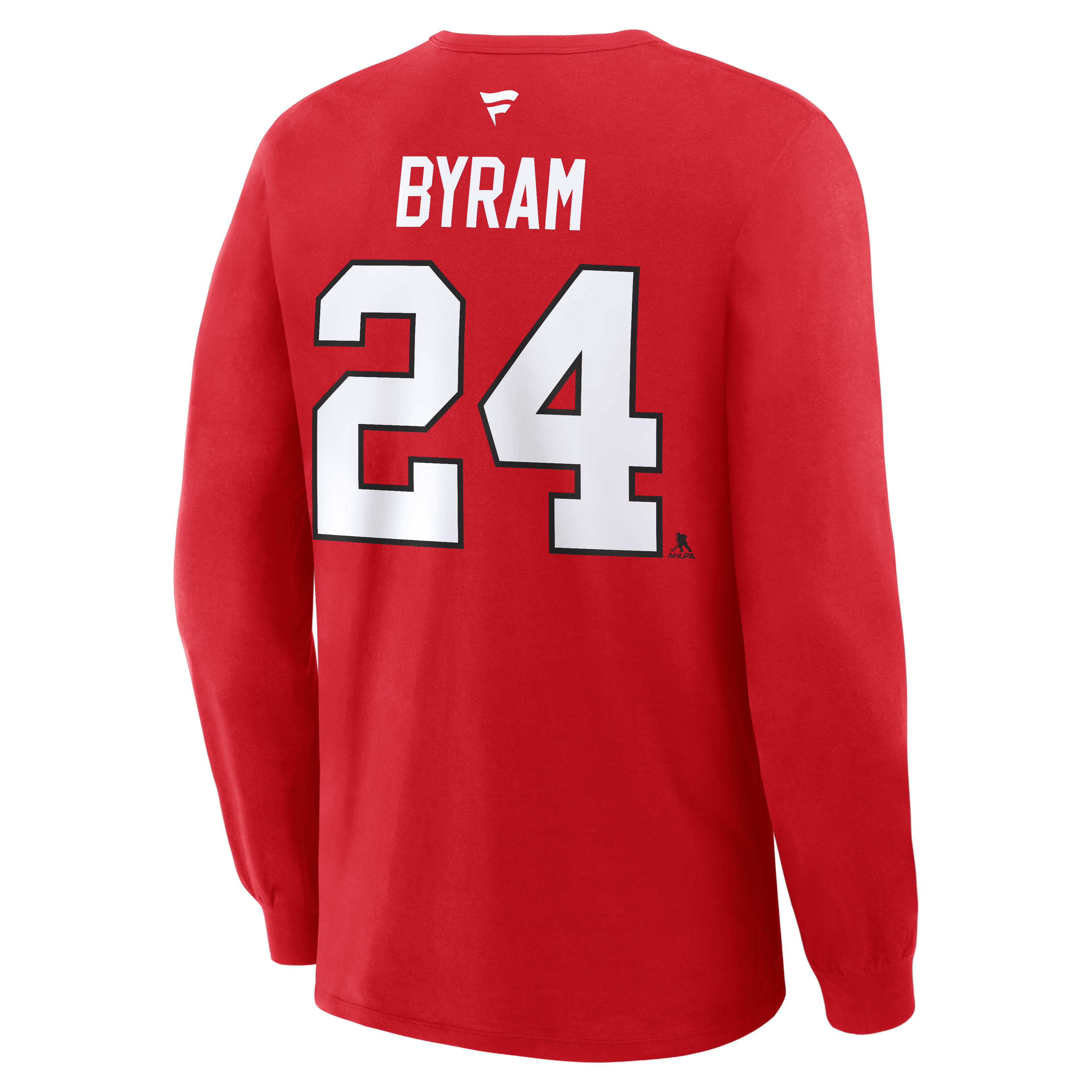 T-shirt à manches longues authentique Fanatics Bowen Byram rouge Chicago Blackhawks pour homme, avec nom et numéro superposés