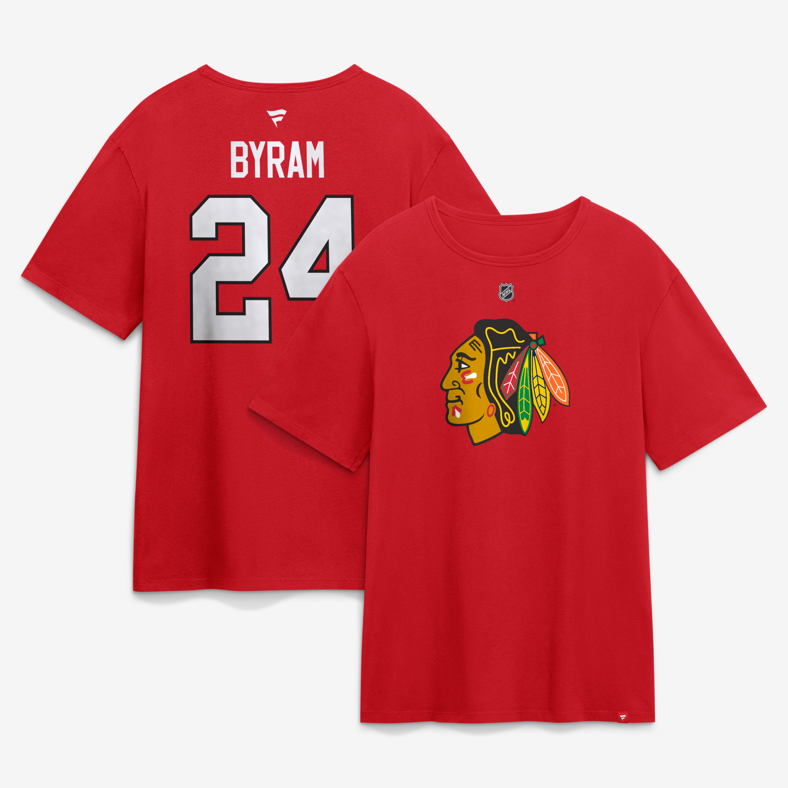 Men's Fanatics Bowen Byram Red Chicago Blackhawks Authentic Stack Name & Number T-Shirt