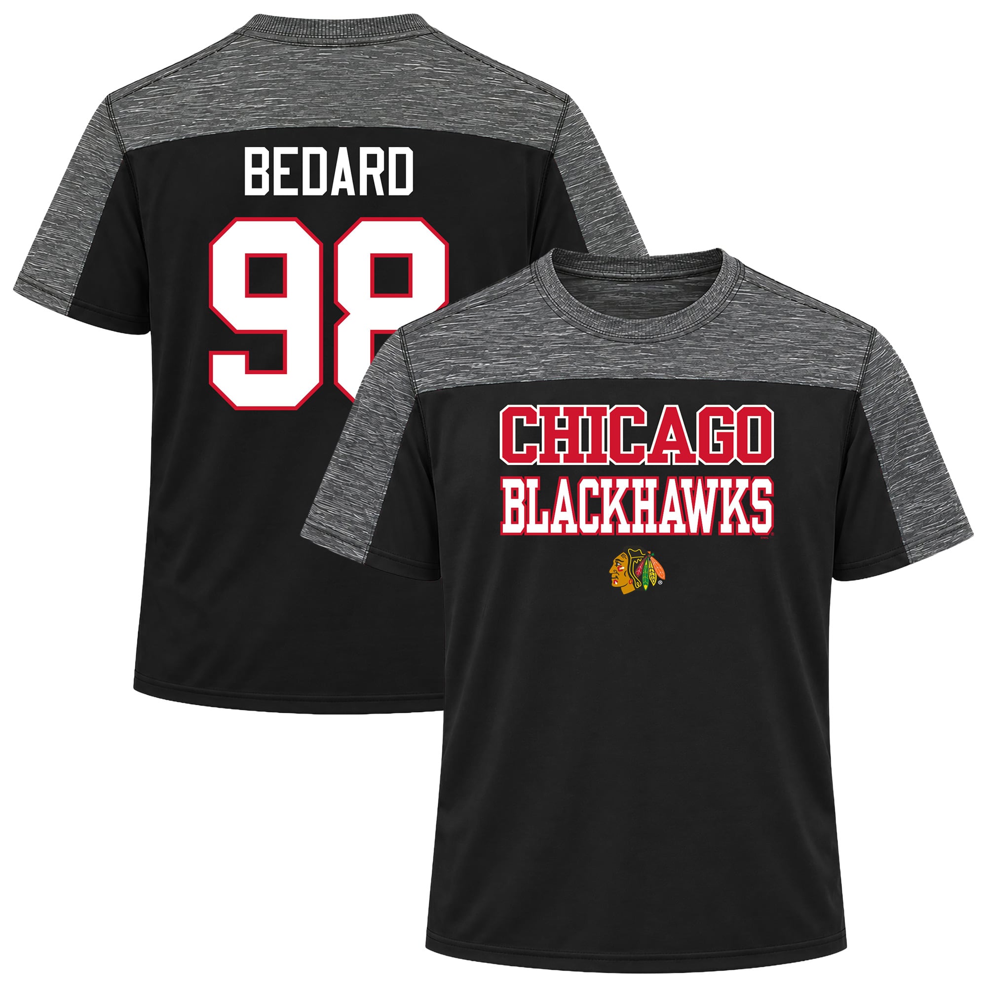 Men's Fanatics Connor Bedard Black Chicago Blackhawks Big & Tall Name Number Colorblocked T-Shirt