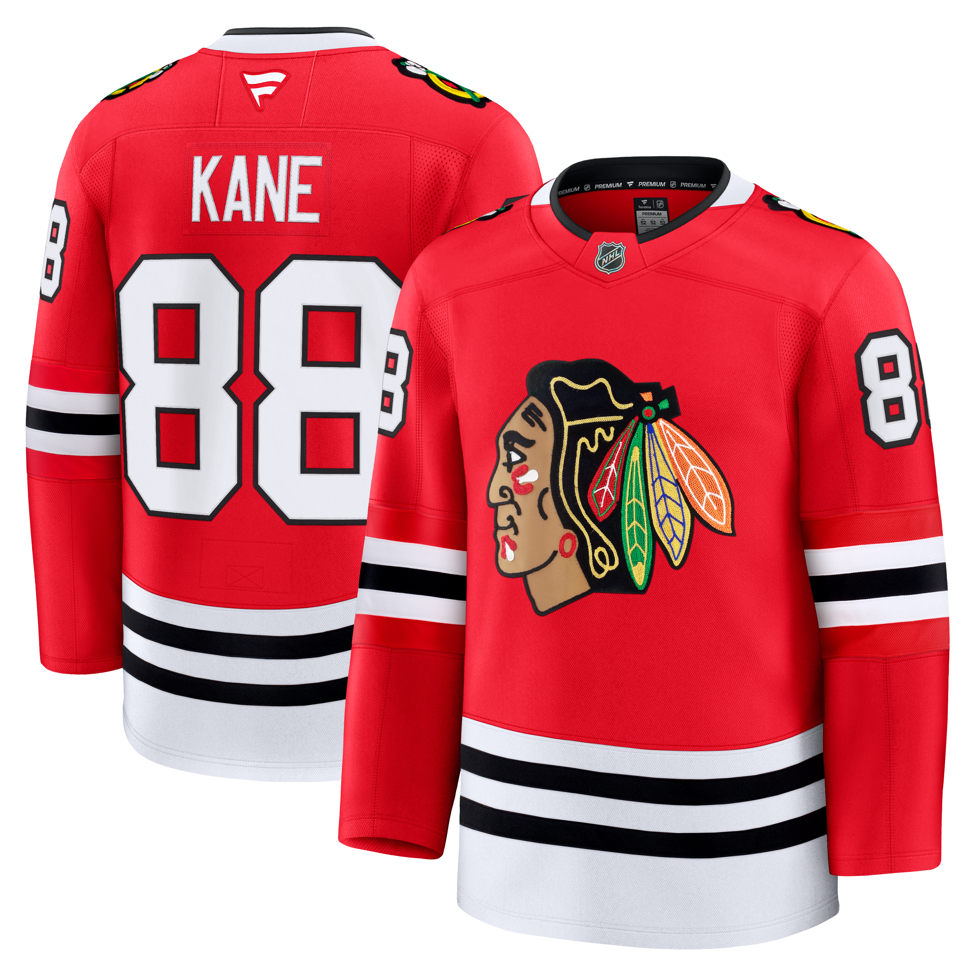 Maillot premium rouge Patrick Kane des Blackhawks de Chicago pour homme (Fanatics)